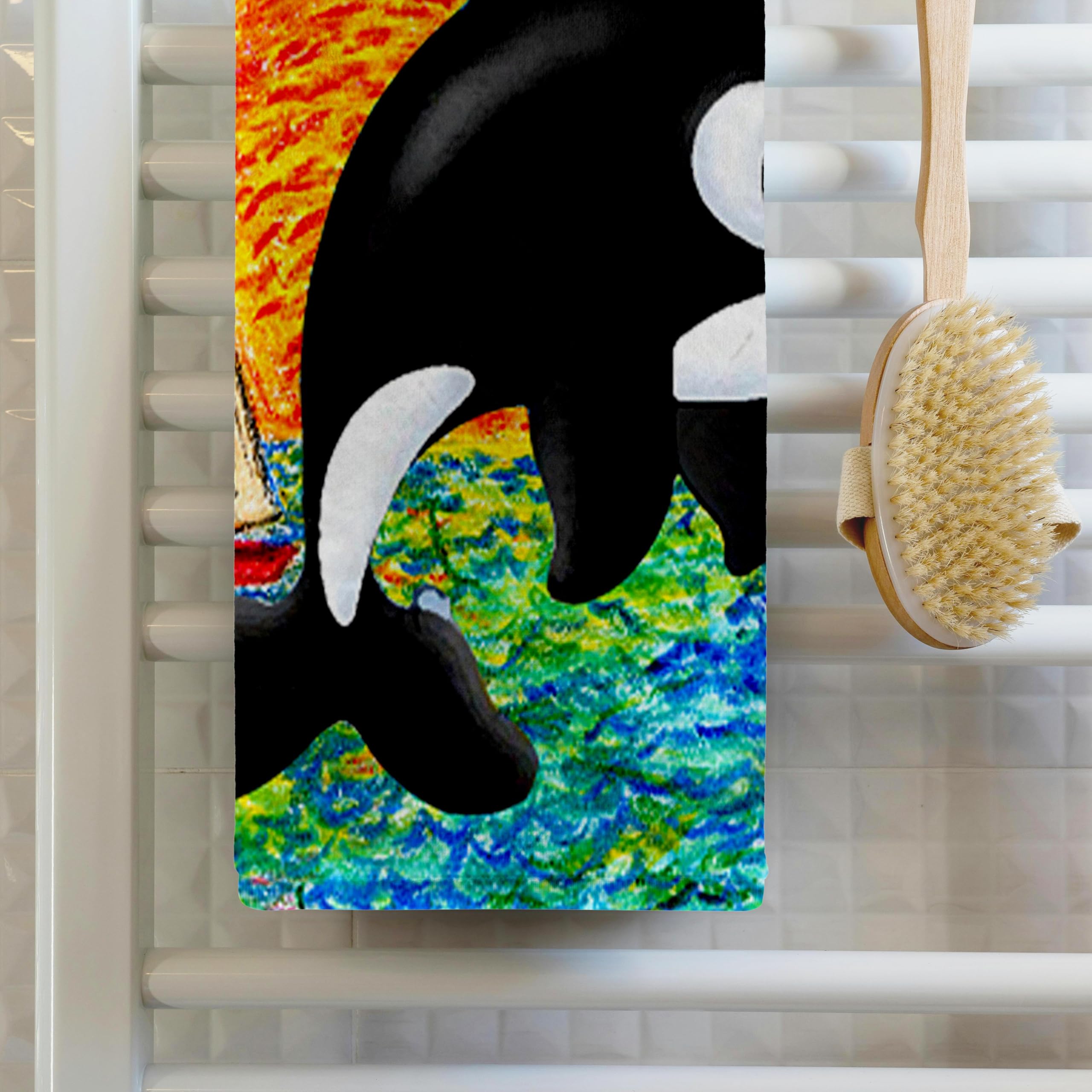 3D Rose Killer Whale Towel - 15 x 22 Inches - Soft & Absorbent Bath, Beach & Pool Towel - Perfect for Swimming, Sunbathing & Home Decor