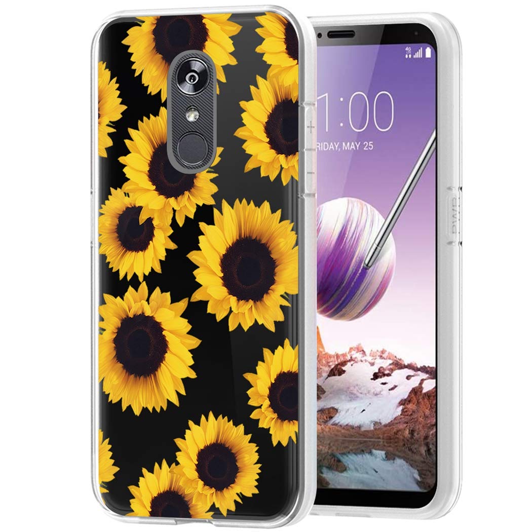 Cute Clear Slim Sunflower TPU Phone Case for LG Stylo 4/Plus & Q Stylus - Soft Flexible Protective Cover for Women & Girls - Perfect for Everyday Use, School & Work