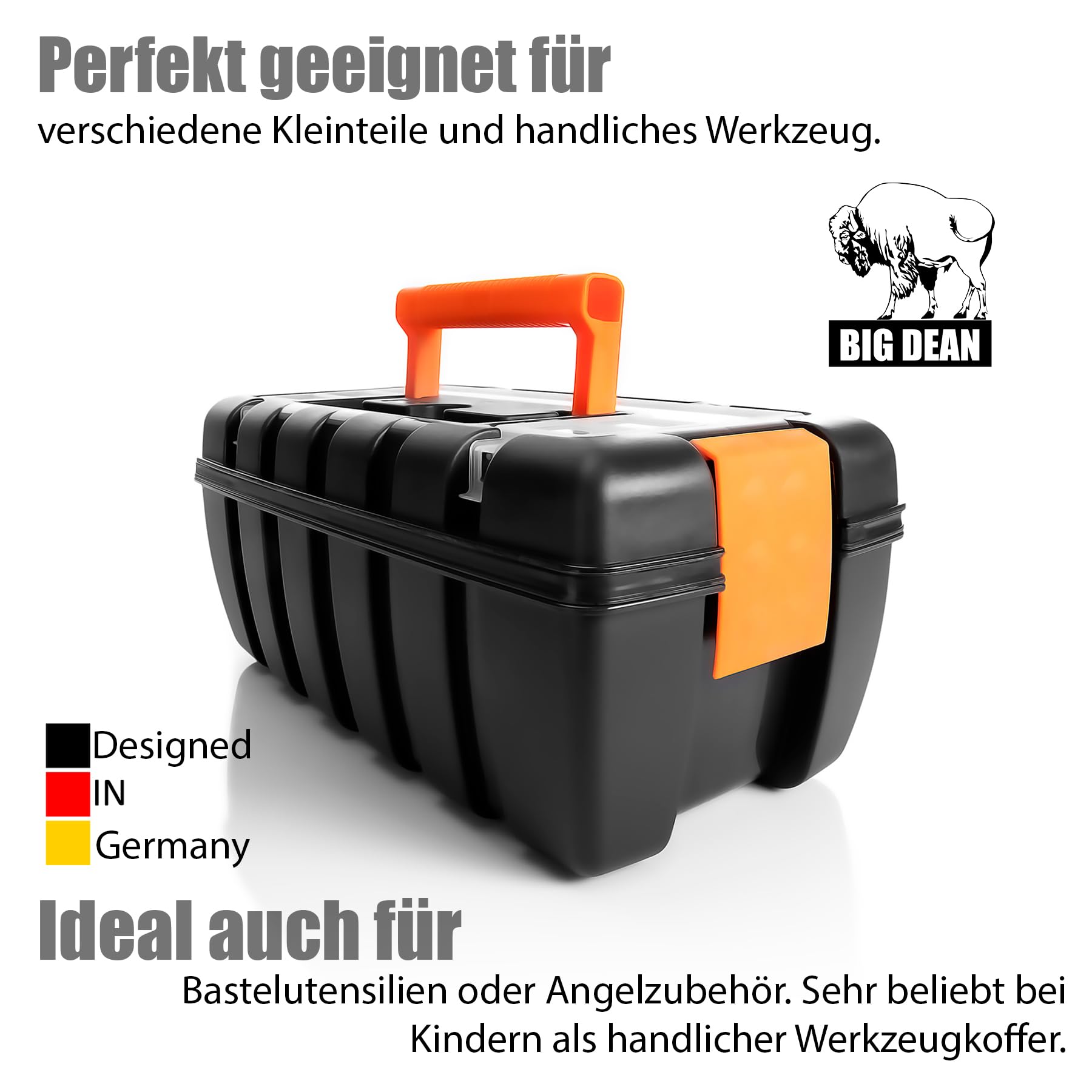 BigDean Empty Toolbox - Heavy-Duty Plastic - 37x20x16cm - Tool Storage Case with Inner Compartments & Small Parts Organizer - Toolbox for Home & Professional Use - Perfect for DIY, Auto Repair, and Construction Worksites