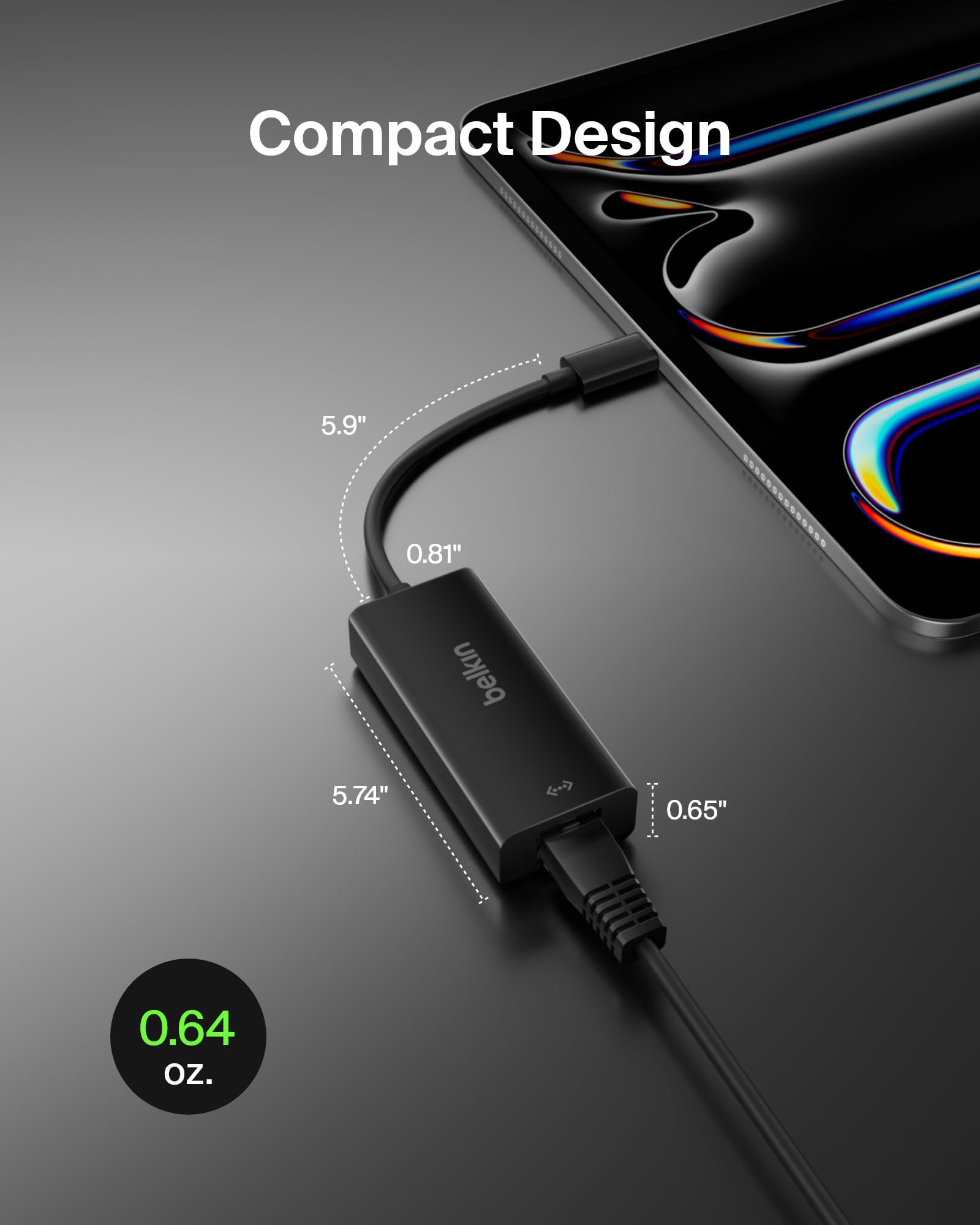 Belkin USB-C to Ethernet Adapter - Gigabit Ethernet Port for MacBook Pro, Dell XPS 13 & USB-C Devices - High-Speed Wired Internet Connection for Home Office, Gaming & Video Conferencing - Black
