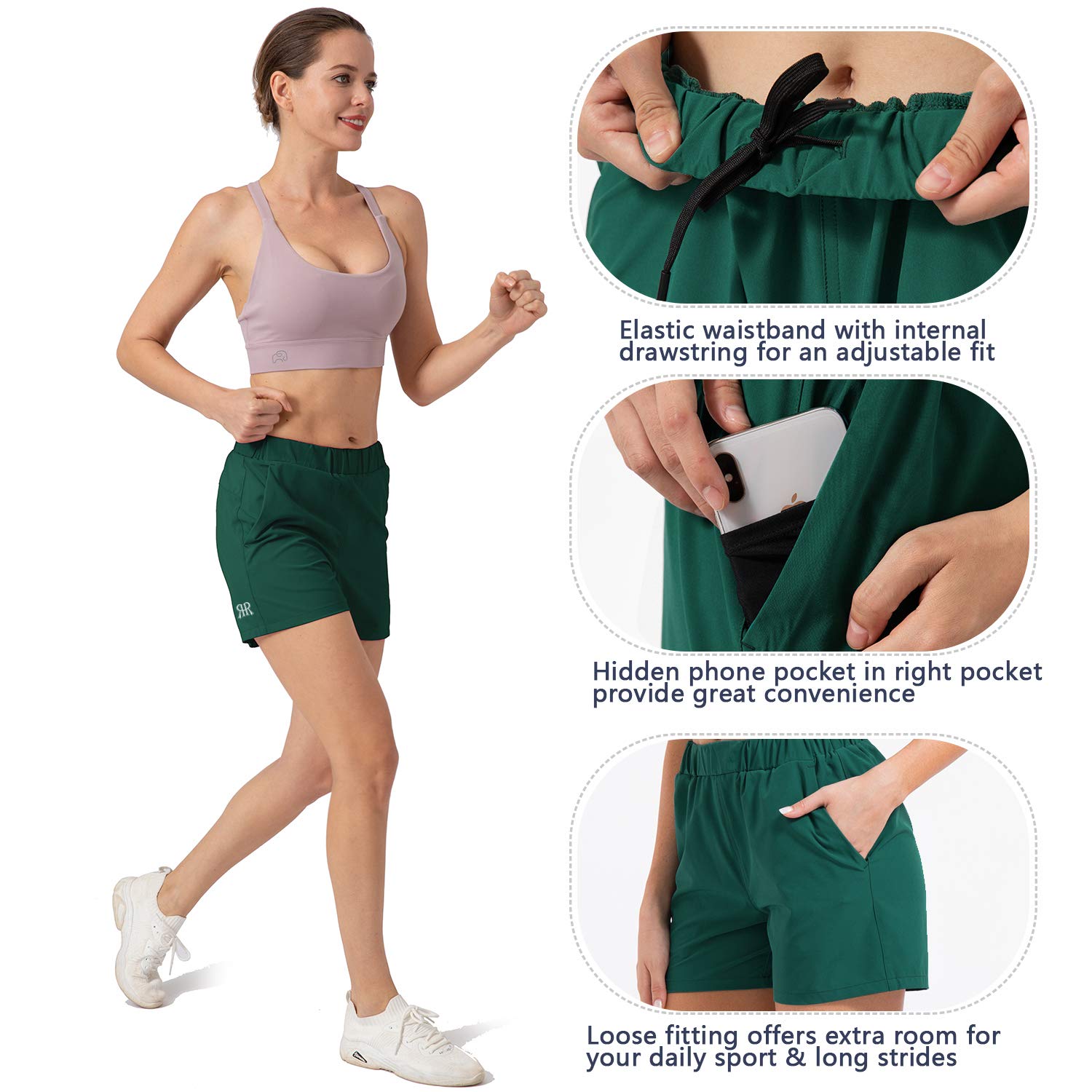 Women's 4'' Lounge Hiking Shorts - Athletic Running Yoga Workout Shorts with Pockets - Comfortable Casual Stretchy Shorts for Women - Perfect for Gym, Travel & Outdoor Activities
