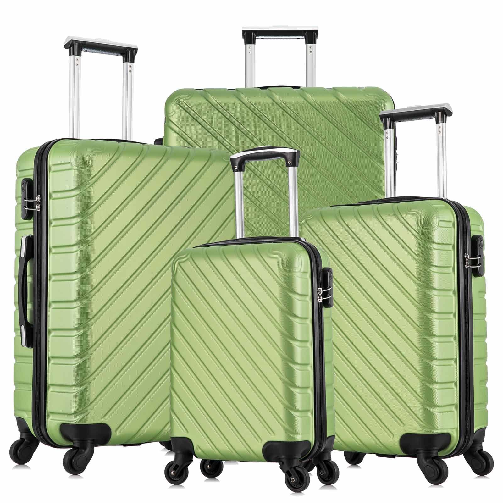 4-Piece Spinner Wheel Luggage Set with Carry-On, Free Covers & Hangers - 18-28 Inch Green Suitcase for Travel, Business Trips & Family Vacations
