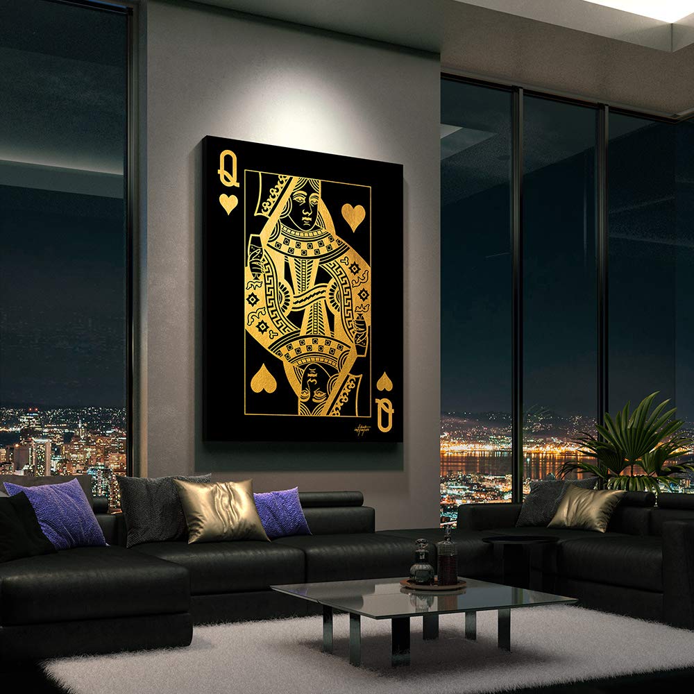 Inktuitive 'Queen of Hearts' Gold Motivational Wall Art Canvas Print - Inspirational Playing Cards Décor for Bedroom, Living Room & Office - 24x18 Inches - Perfect for Home Decor, Gift Ideas & Wall Display