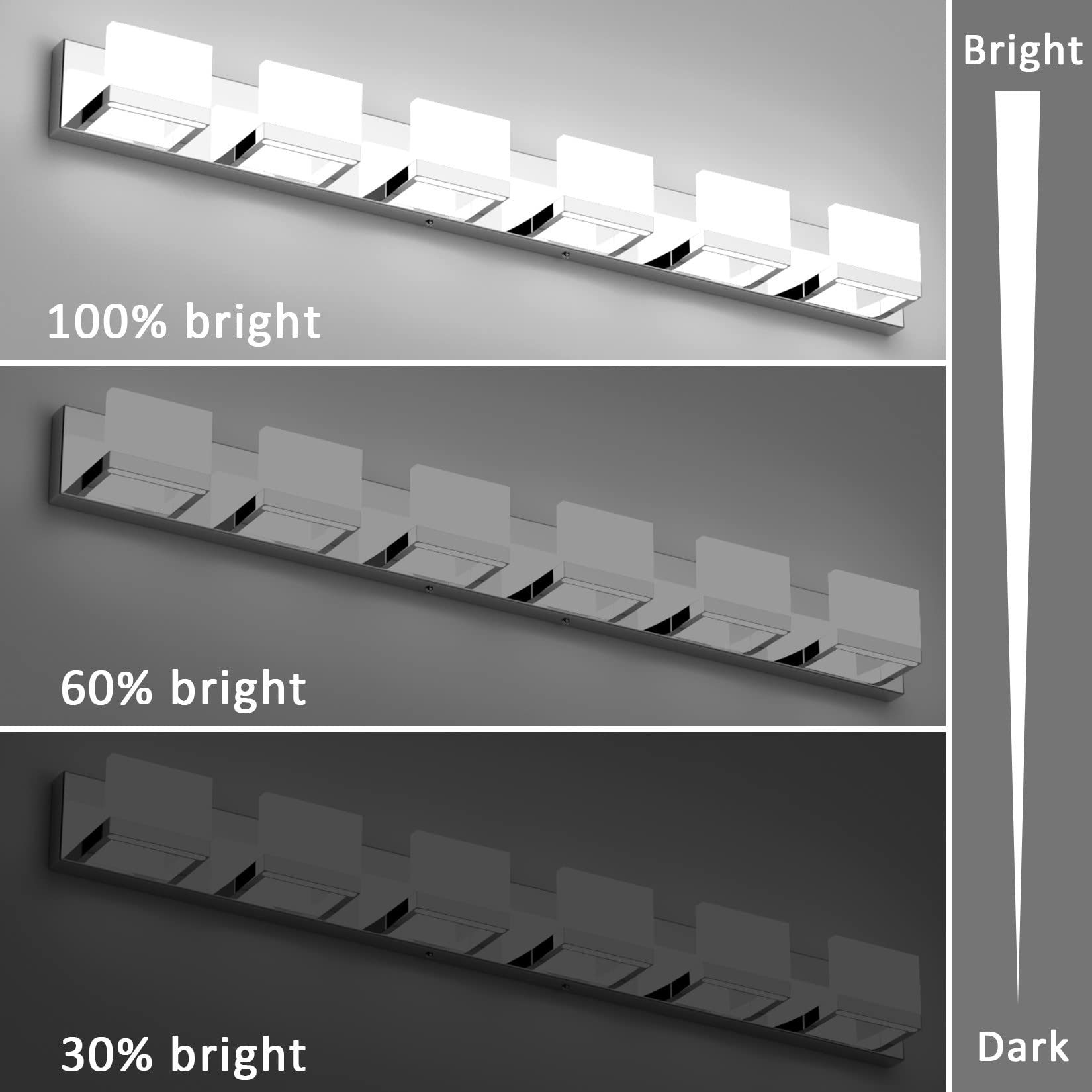 Tipace 6-Light Dimmable LED Vanity Mirror Light Fixture - Modern Chrome Bathroom Wall Sconce with 6000K White Light for Makeup, Shaving & Grooming