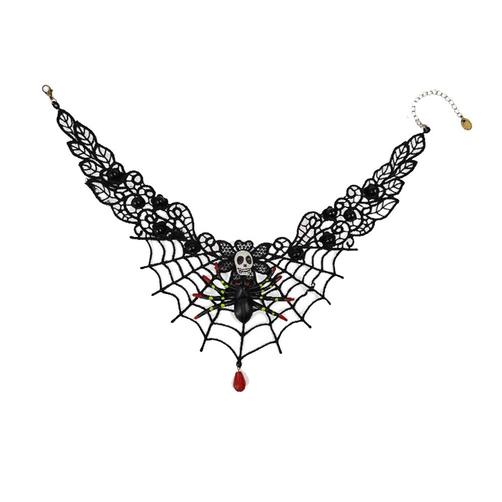 **BESPORTBLE Gothic Skull Necklace with Blood Drop & Spider Pendant - Halloween Party Jewelry for Women - Perfect for Costume, Cosplay & Spooky Events**