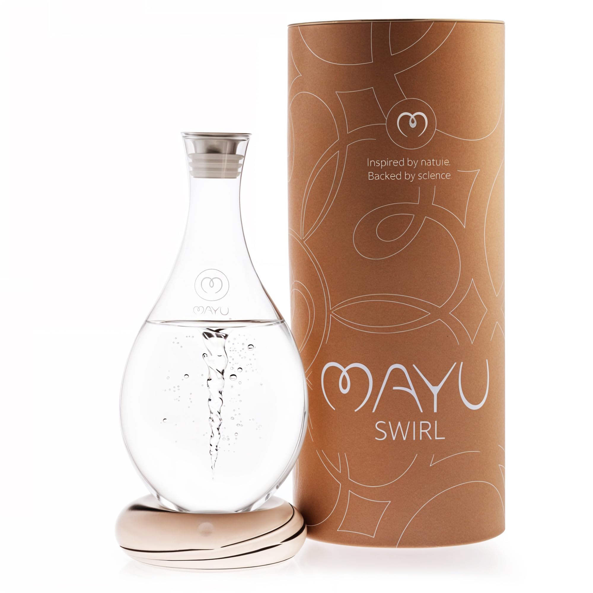 MAYU Swirl Structured Water Carafe - 1.5L Handblown Glass Pitcher with Vortex Technology | Reverse Osmosis Filter Aerating Dispenser | Elegant Earth Base Design for Dining Table & Kitchen Counter | Perfect for Hydration, Detox & Healthy Living