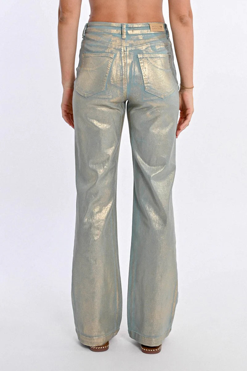 Coated Straight Pants for Women - Turquoise Waterproof Trousers | Office Wear, Casual Outfits & Rainy Day Fashion