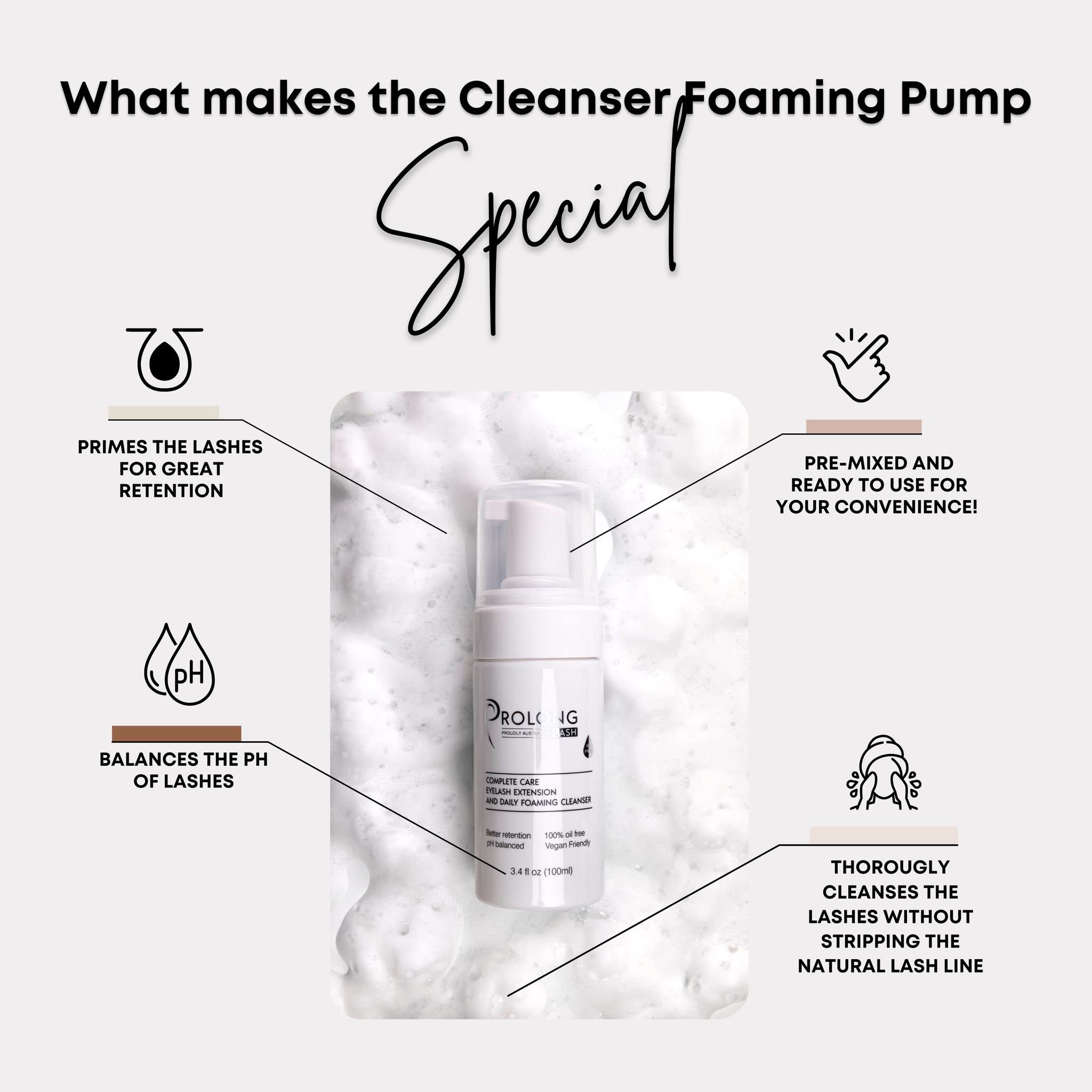 Prolong Lash Eyelash Extension Shampoo & Brush - Gentle Foaming Cleanser for Extensions & Natural Lashes - Vegan, Paraben & Sulfate Free - 100ml - Perfect for Salon & Home Use - Safe Daily Cleansing for Lash Extensions & Sensitive Eyes