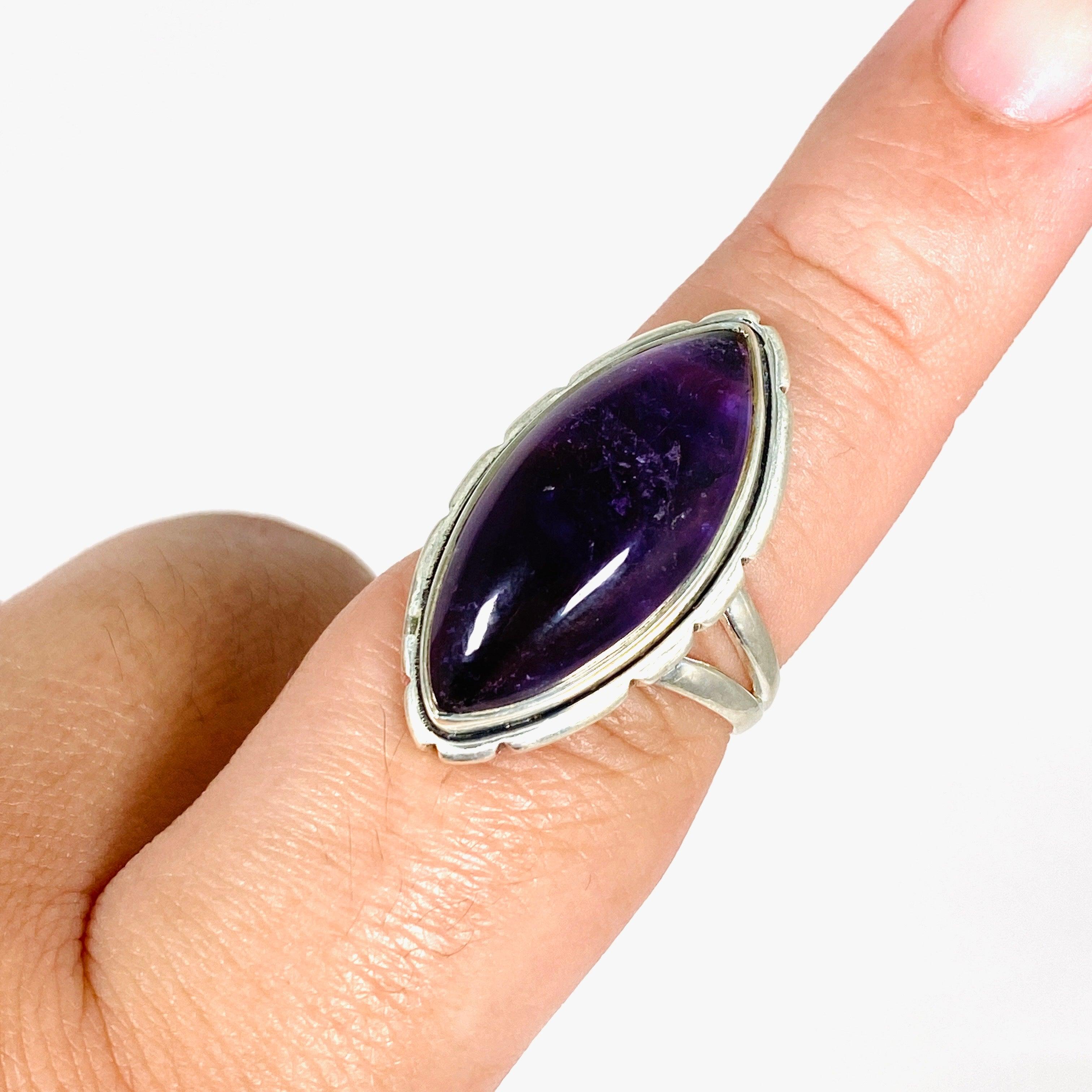 Amethyst Marquise Ring Size 9 KRGJ2976 - Elegant Purple Gemstone Jewelry for Women, Perfect for Weddings & Special Occasions