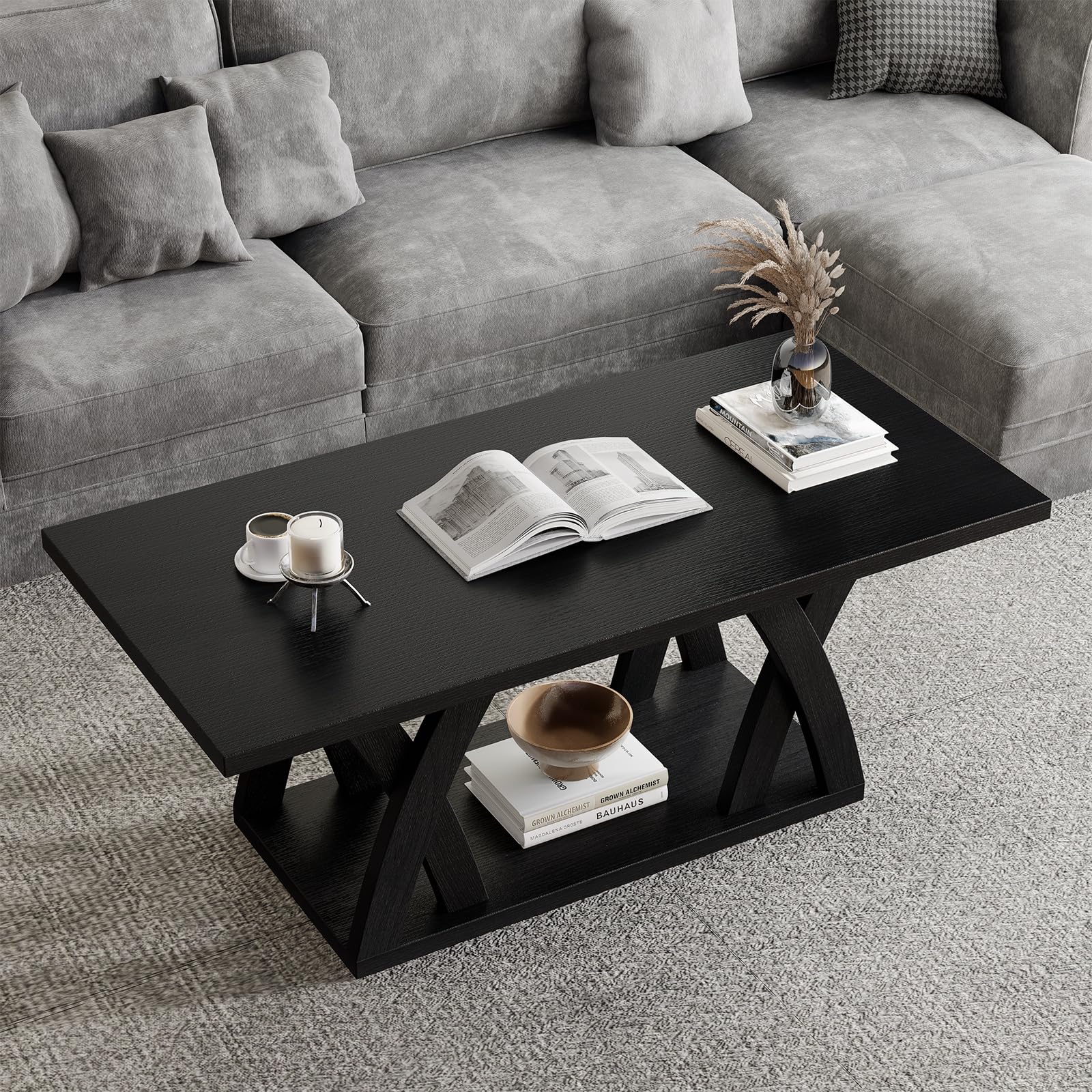 Rustic Farmhouse Coffee Table with Shelf - 47