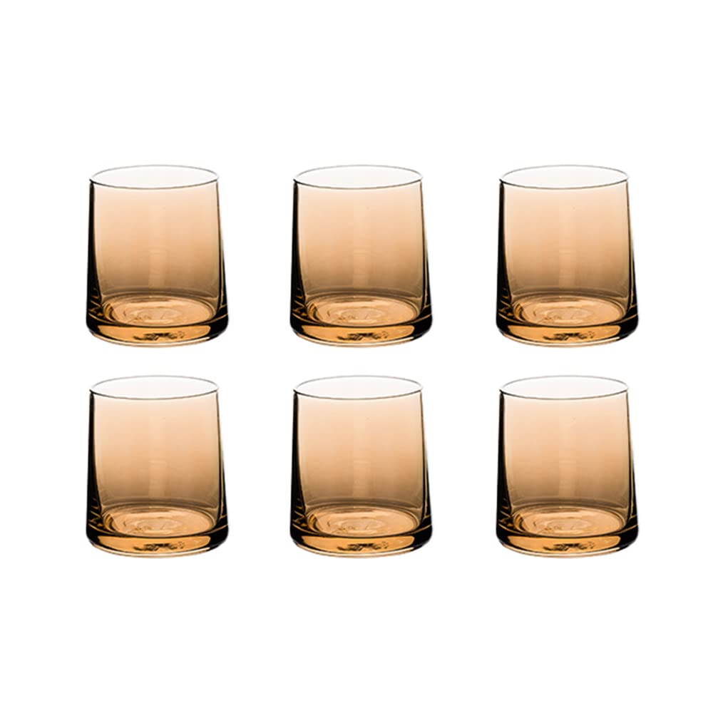 Premium 8.6 Oz Whiskey Rocks Glasses Set of 6 - Amber Tumbler Cups for Cocktails, Scotch, Bourbon, Iced Coffee & Tea - Ideal for Home Bars, Gifts for Men & Whiskey Lovers - Durable Drinking Glasses for Entertaining & Relaxation