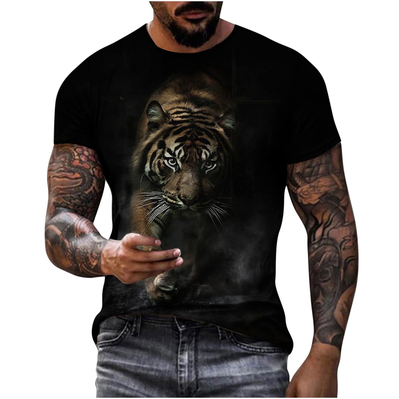 Men's Casual Short Sleeve T-Shirts - Colorful Nature & Cool Animal Graphic Tees for Summer | Retro 3D Print Crewneck Shirt | Perfect for Outdoor Activities, Beach Vacations & Casual Wear