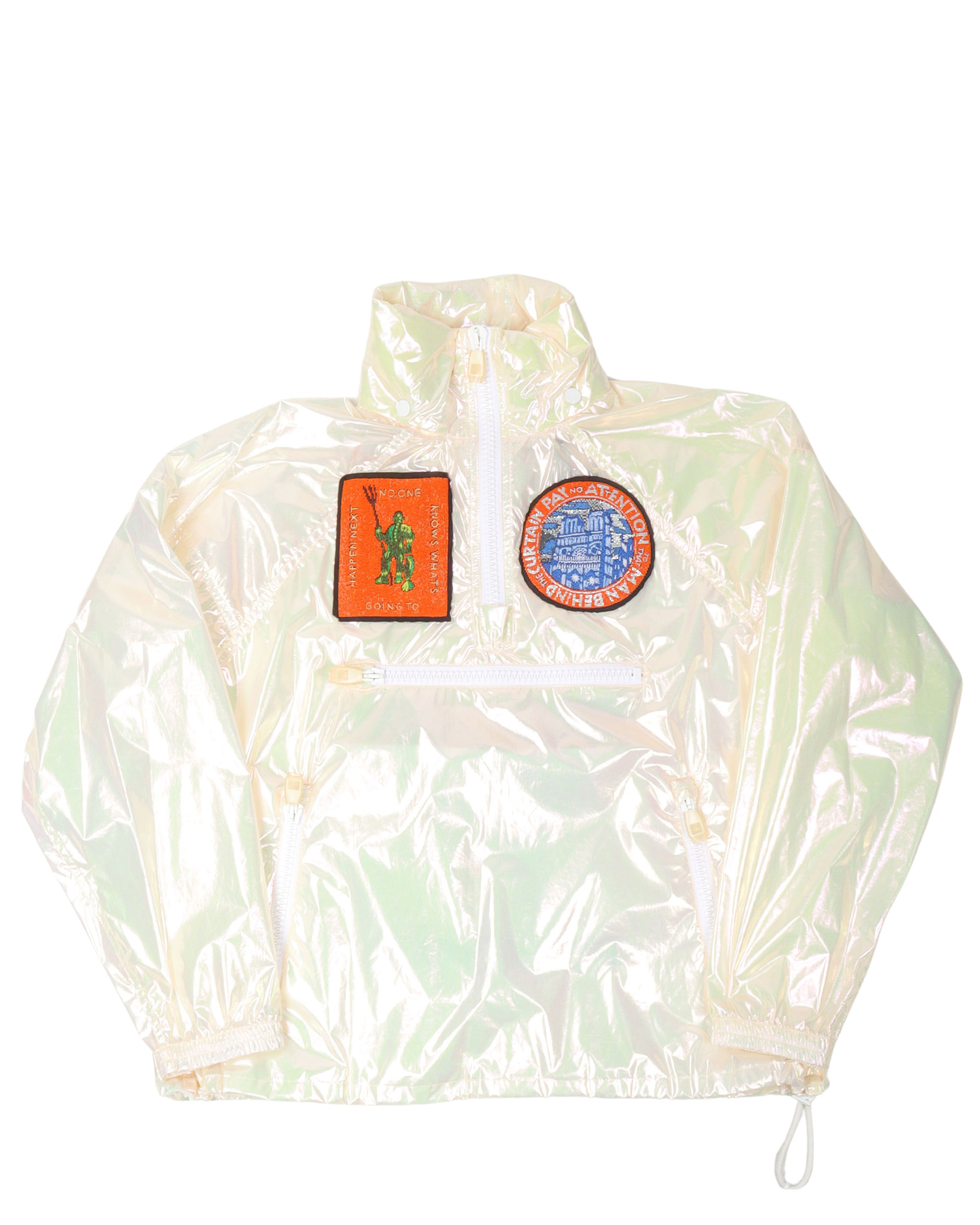 The Man Behind The Curtain Iridescent Anorak Jacket - Waterproof Windbreaker with Hood for Outdoor Hiking, Camping & Urban Streetwear Fashion