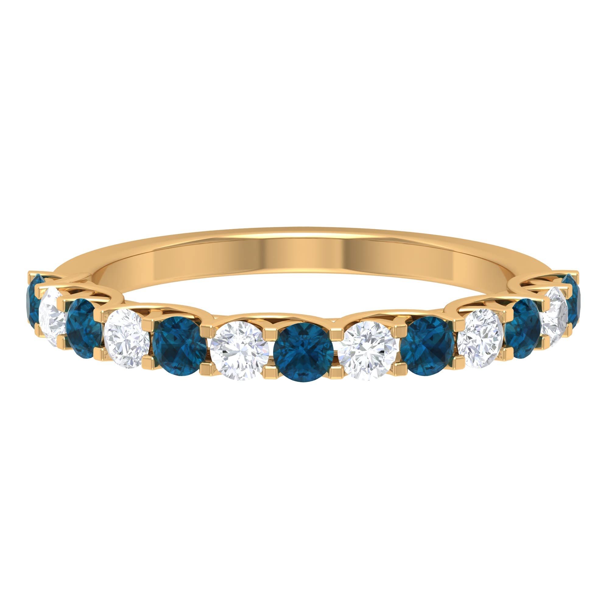 London Blue Topaz & Diamond Half Eternity Ring - 1.75cttw AAA Quality December Birthstone in 14K Solid Gold - Perfect for Anniversaries, Engagements & Special Occasions