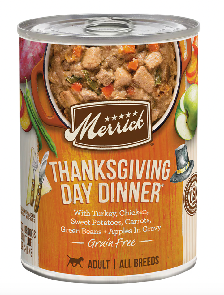 Merrick Thanksgiving Day Dinner Grain-Free Canned Dog Food - 12.7oz (360g) for Small & Medium Breeds - Perfect for Holiday Meals & Special Occasions
