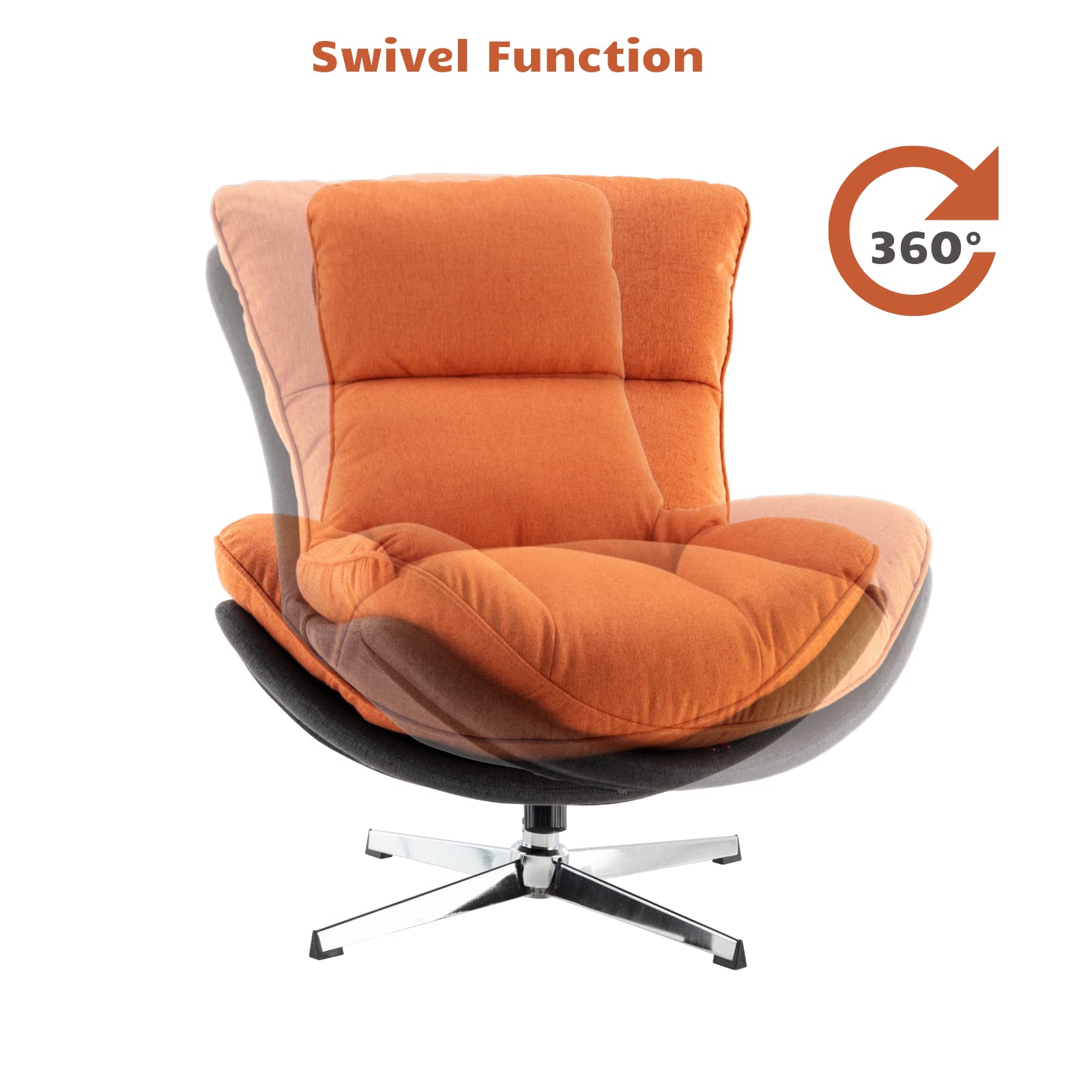 HEAH-YO Swivel Accent Chair - Modern Upholstered Linen Living Room Chair with Backrest, Armless Reading Chair for Bedroom & Office - Comfortable Orange Lounge Chair for Relaxing, Reading & Small Spaces