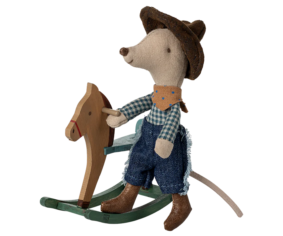 Western Cowboy Mouse on Rocking Horse Toy - Cute Little Brother Gift for Kids | Perfect for Western-Themed Parties & Nursery Decor