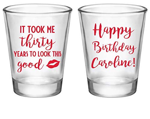 Personalized Birthday Shot Glasses - Custom Engraved Lipstick Design Party Favors for Women's 30th, 40th & 50th Birthday Celebrations - Perfect for Bachelorette Parties, Girls Night Out & Special Occasions
