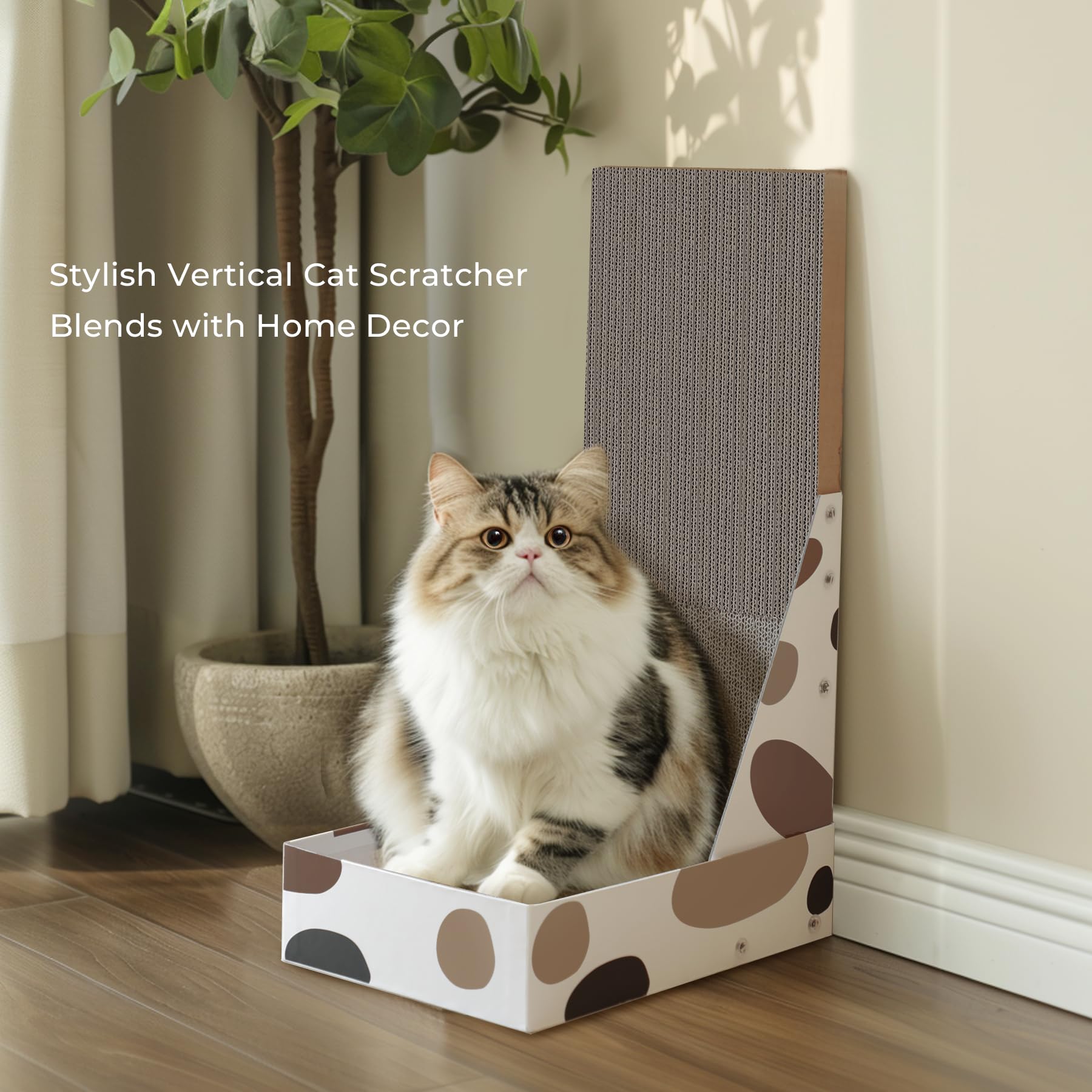 ComSaf Vertical Cat Scratching Board - L-Shaped Wall Scratcher for Indoor Cats | Durable Cardboard Scratch Pad with Scrap Collection Box | Protects Furniture & Couches | Perfect for Small Spaces & Cat Lounging Areas