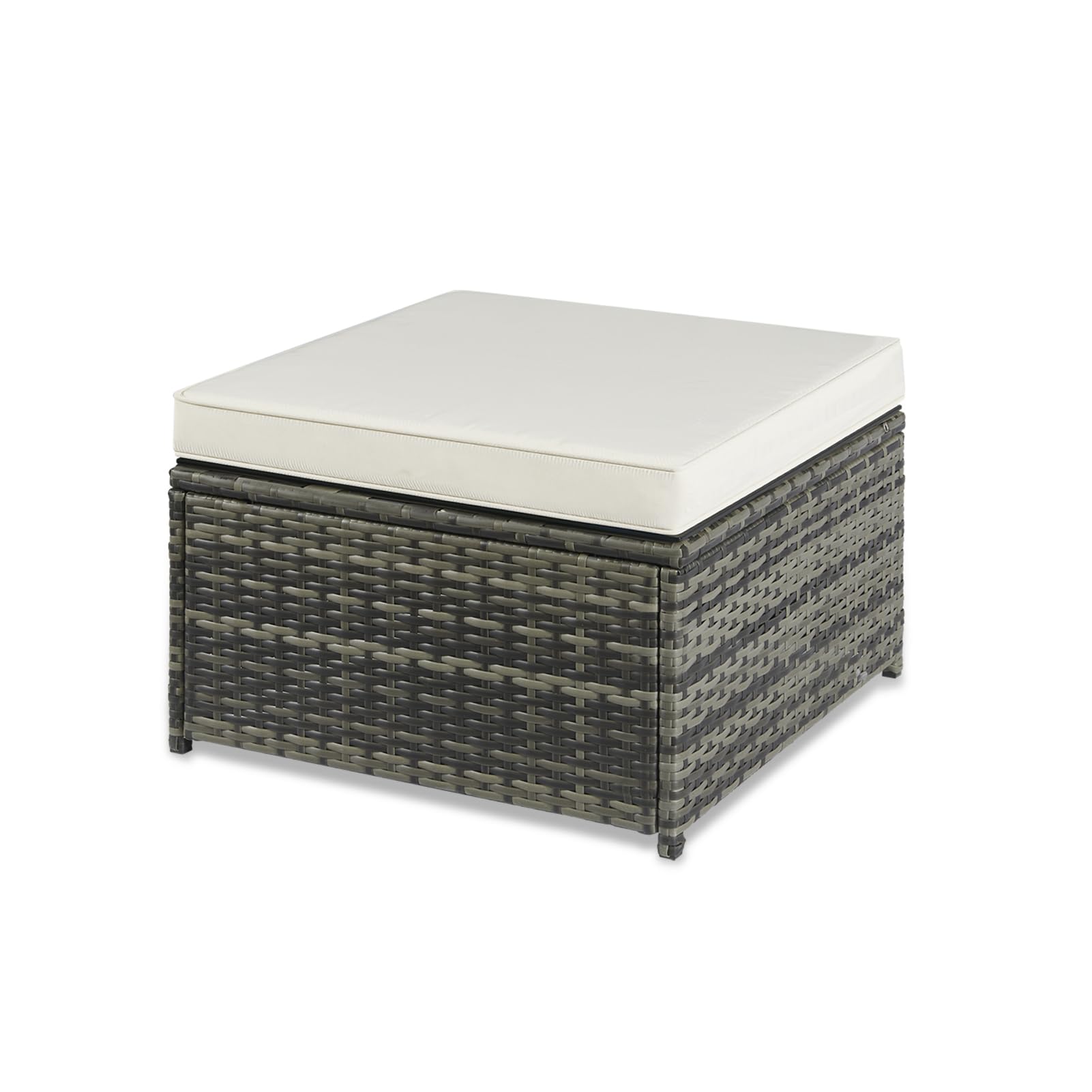 All-Weather PE Rattan Outdoor Ottoman Footstool with Removable Cushion - Waterproof Wicker Patio Footrest Seat for Garden, Poolside & Deck (White) - Perfect for Relaxing Outdoors