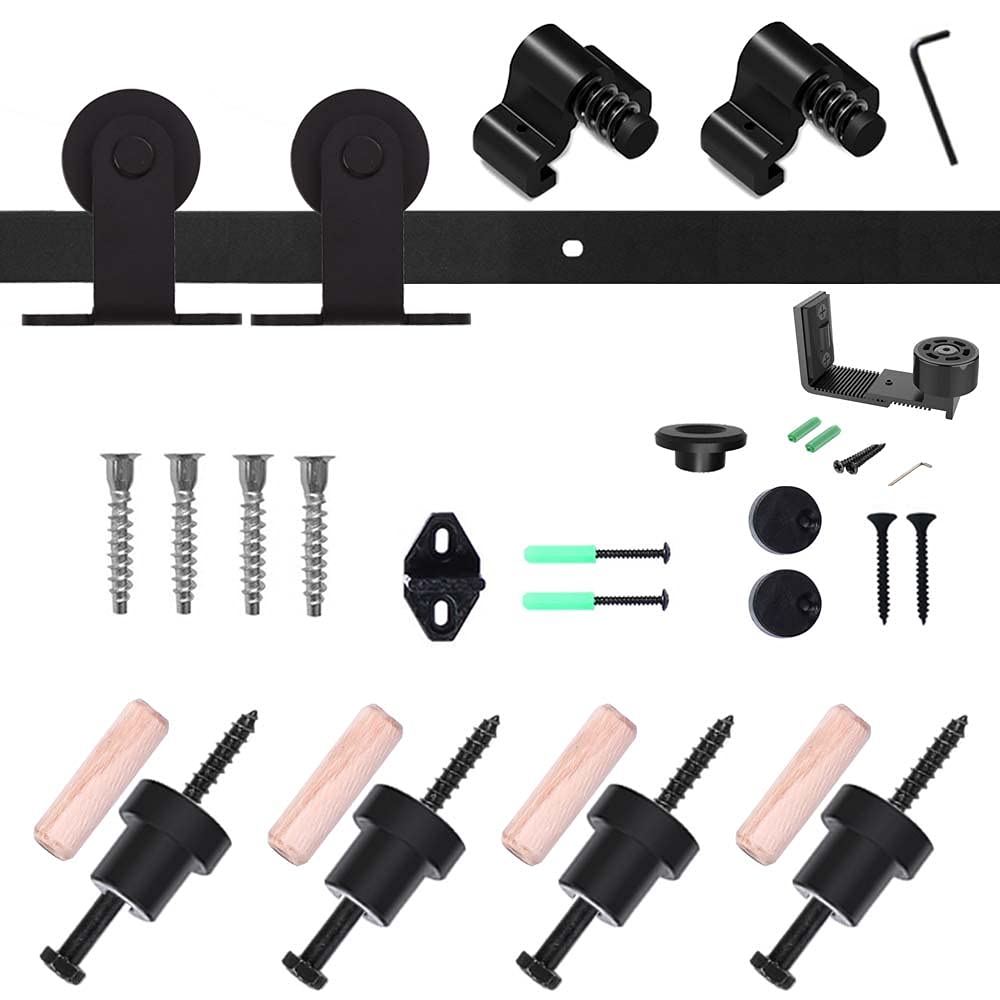 TSMST 6FT Sliding Barn Door Hardware Kit with Adjustable Floor Guide - Top Mount T-Style Track for Wood Doors | Perfect for Bedroom, Closet & Farmhouse Style Homes