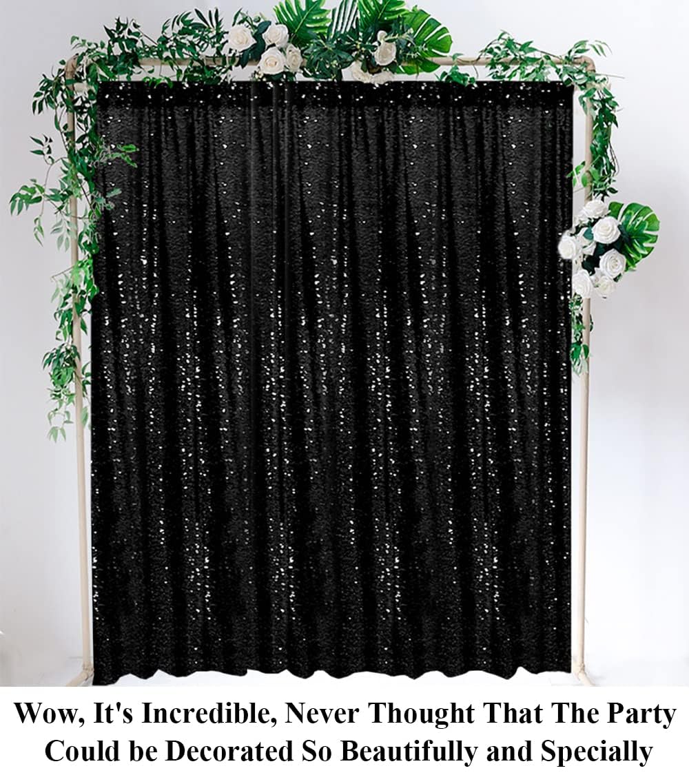 10ftx10ft Sequin Curtain Backdrop - Sparkling Party, Wedding & Photo Booth Decor - Glittery Sequin & Shimmer Backdrop for Events (Black)