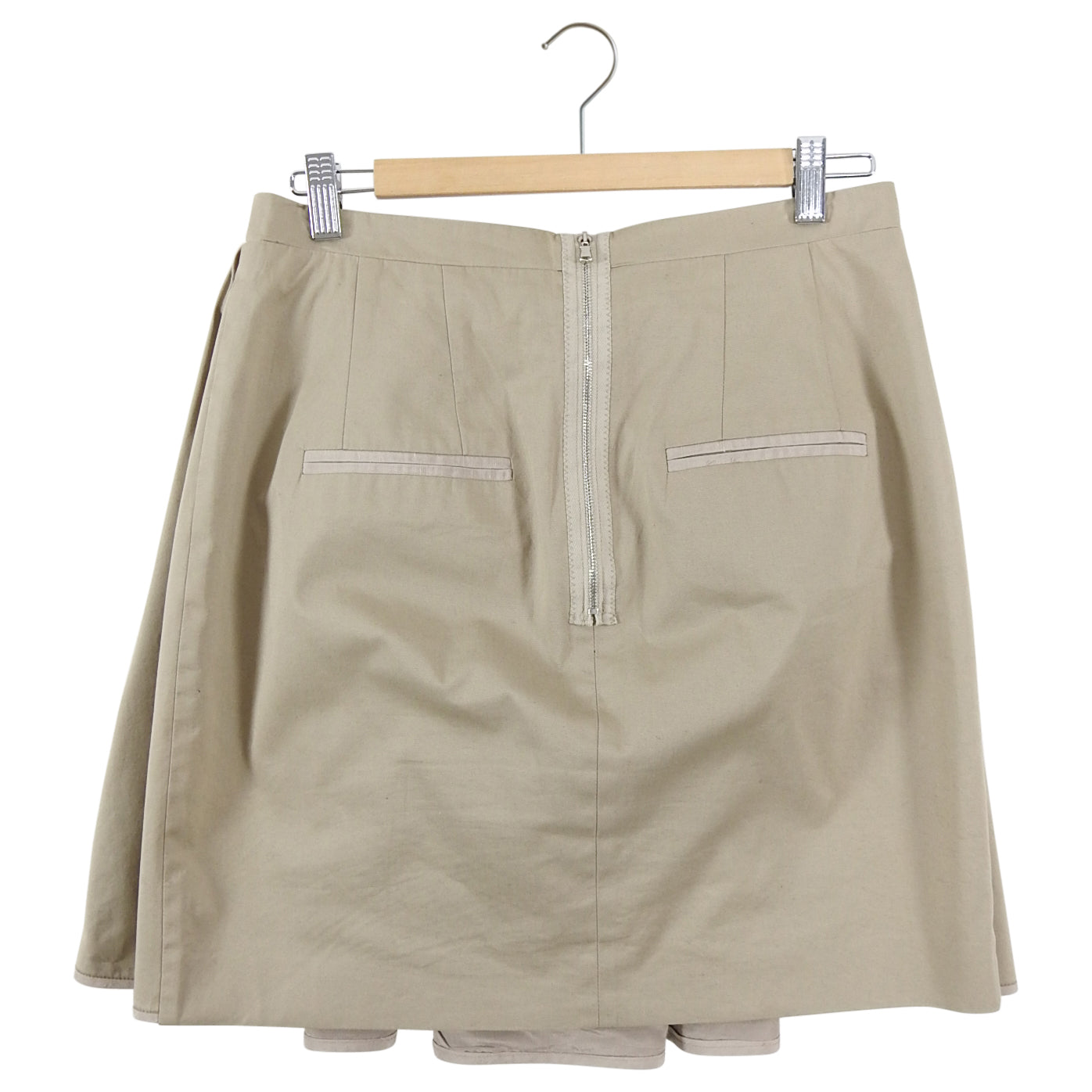 Carven Beige Cotton Pleat Mini Skirt Women's Size 8 (FR40) - Elegant A-Line Skirt for Office, Party & Casual Wear