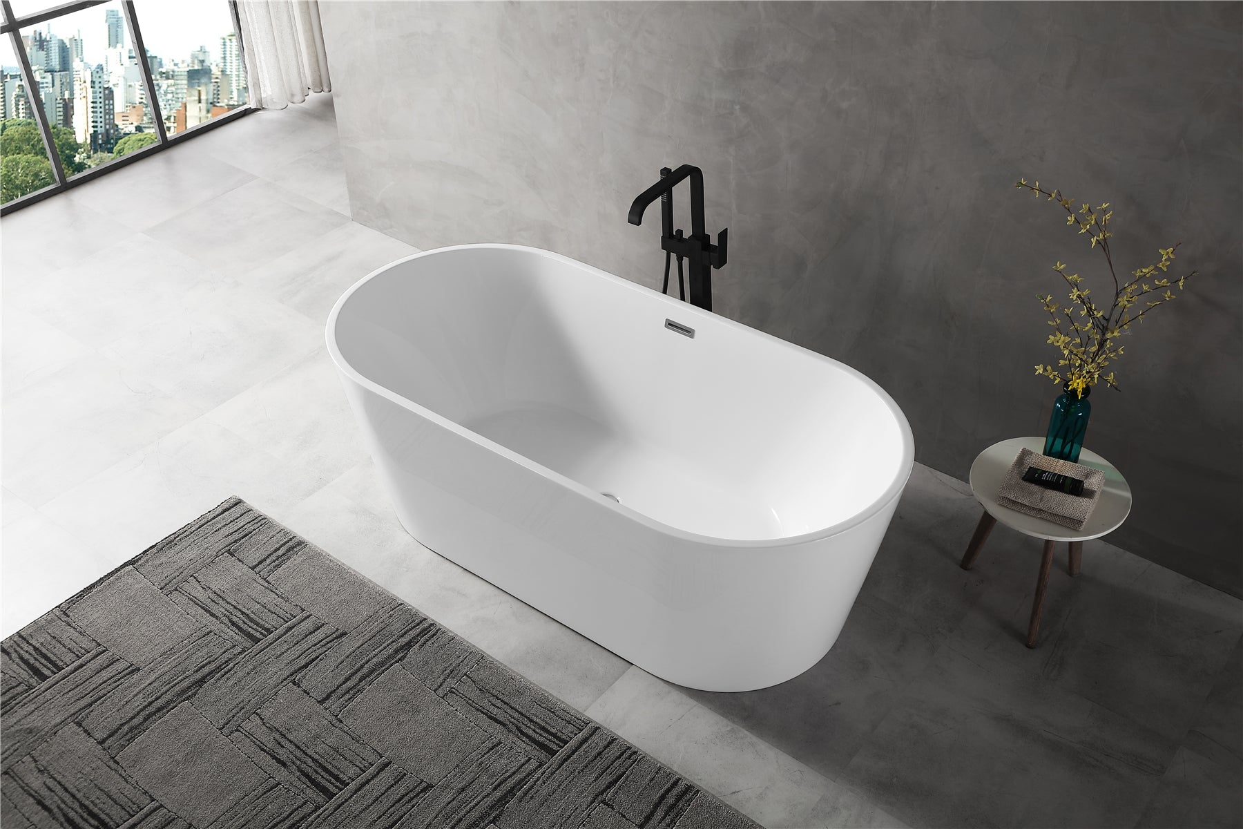 XA 111 Freestanding Acrylic Soaking Bathtub - Modern Standalone Deep Soak Tub for Spa Relaxation & Luxury Bathroom Decor