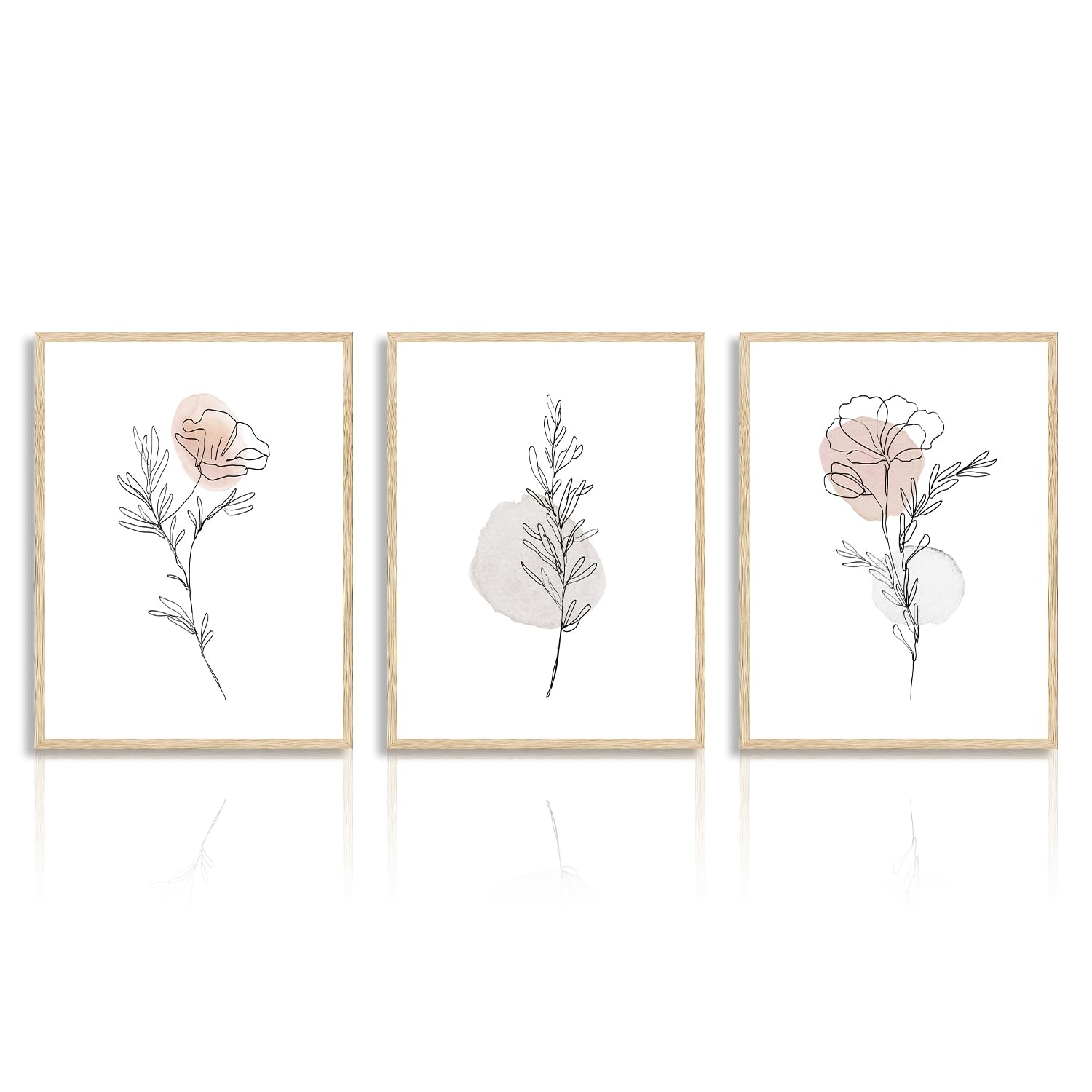 Dazzlewall Neutral Botanical Wall Art Set of 3 - Minimalist Flower Abstract Prints, Boho Plant Paintings, Floral Line Art Decor - 12x16 Inch Unframed - Perfect for Bedroom, Living Room & Office Decor