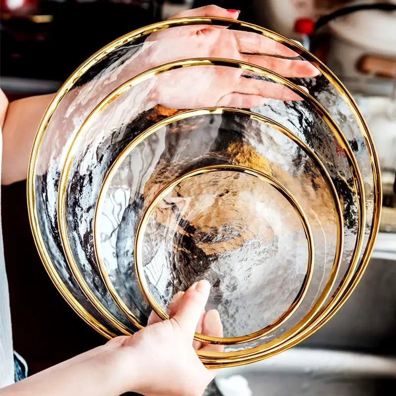 Aurora Gold Edge Glass Plate & Bowl Set - Elegant Dinnerware for Special Occasions, Perfect for Weddings, Parties, and Fine Dining