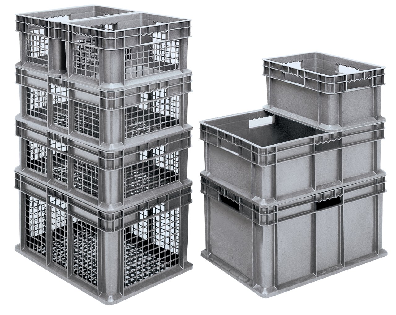 Akro-Mils 37686 24x16x16 Inch Heavy Duty Plastic Storage Tote with Solid Walls & Base - Gray Stackable Bins (2-Pack) for Warehouse, Garage & Home Organization