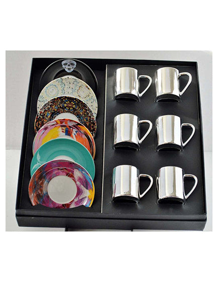 Premium HIRST Anamorphic Espresso Cups Set of 6 - Unique Distorted Design Coffee Mugs for Home, Office & Cafe Use