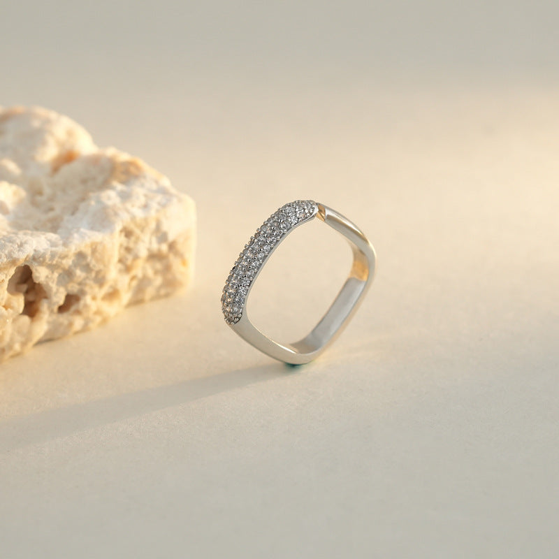 Art Deco Silver Eternity Square Ring for Women | Vintage Inspired Geometric Wedding Band | A8512 | Perfect for Engagement, Anniversary Gift & Everyday Wear
