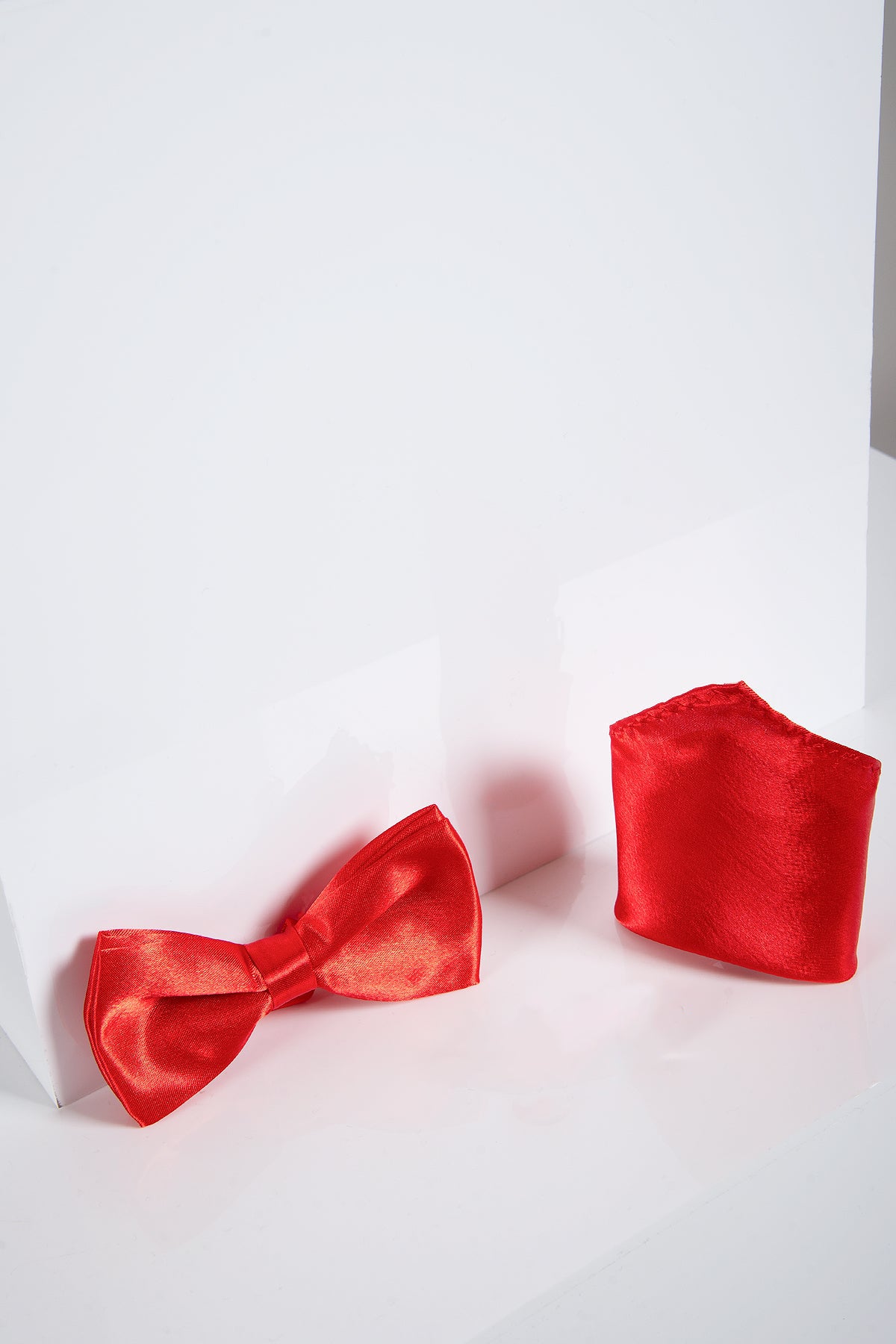 STANLEY Premium Red Satin Bow Tie and Pocket Square Set for Men - Perfect for Weddings, Prom, and Formal Events