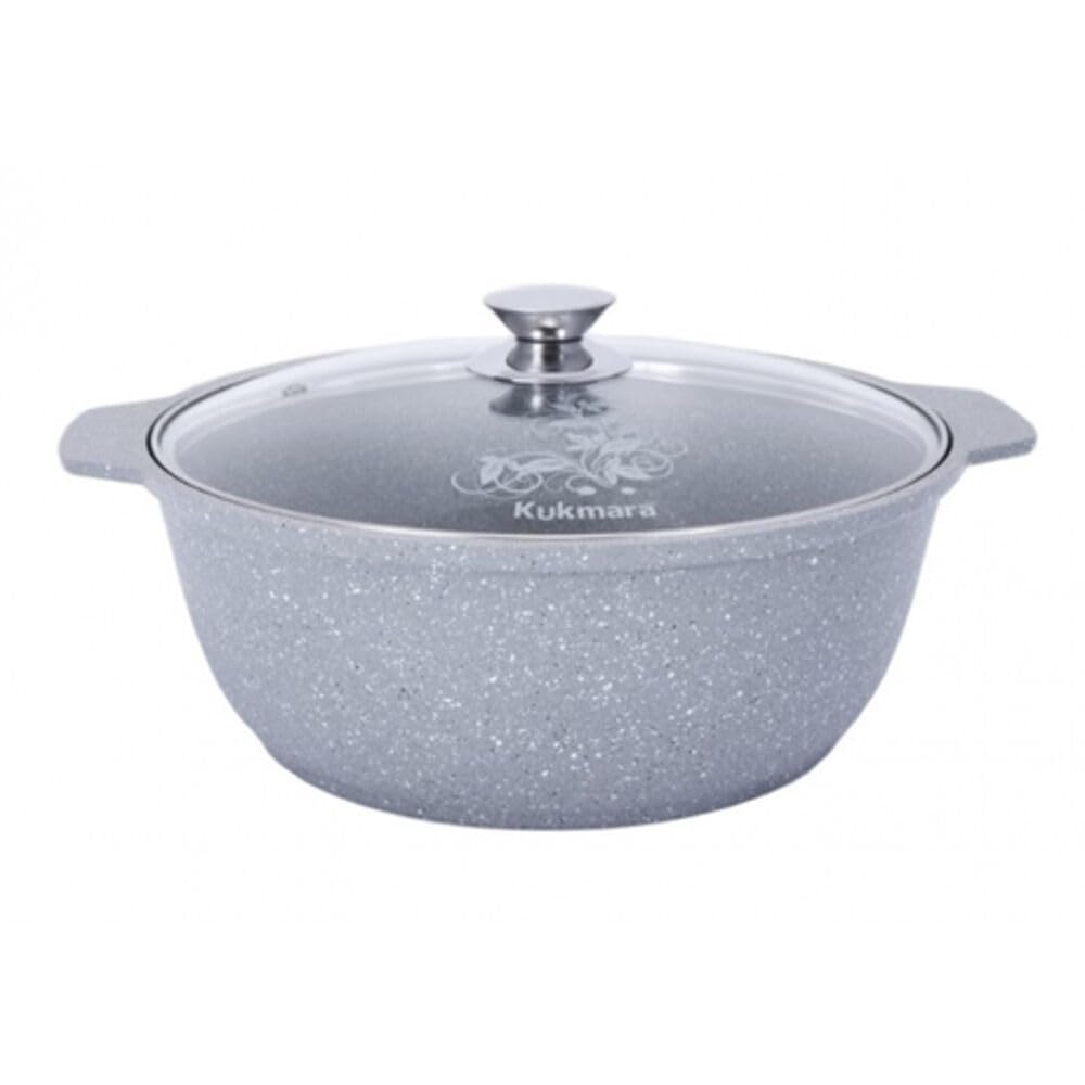 Non-Stick Aluminum Wok Kazan Dutch Oven Pot with Glass Lid - 3.2 Quart (3L) Light Marble Camping Cookware for Outdoor Cooking & Home Kitchen Use - Perfect for Stir-Frying, Stewing, and Campfire Meals