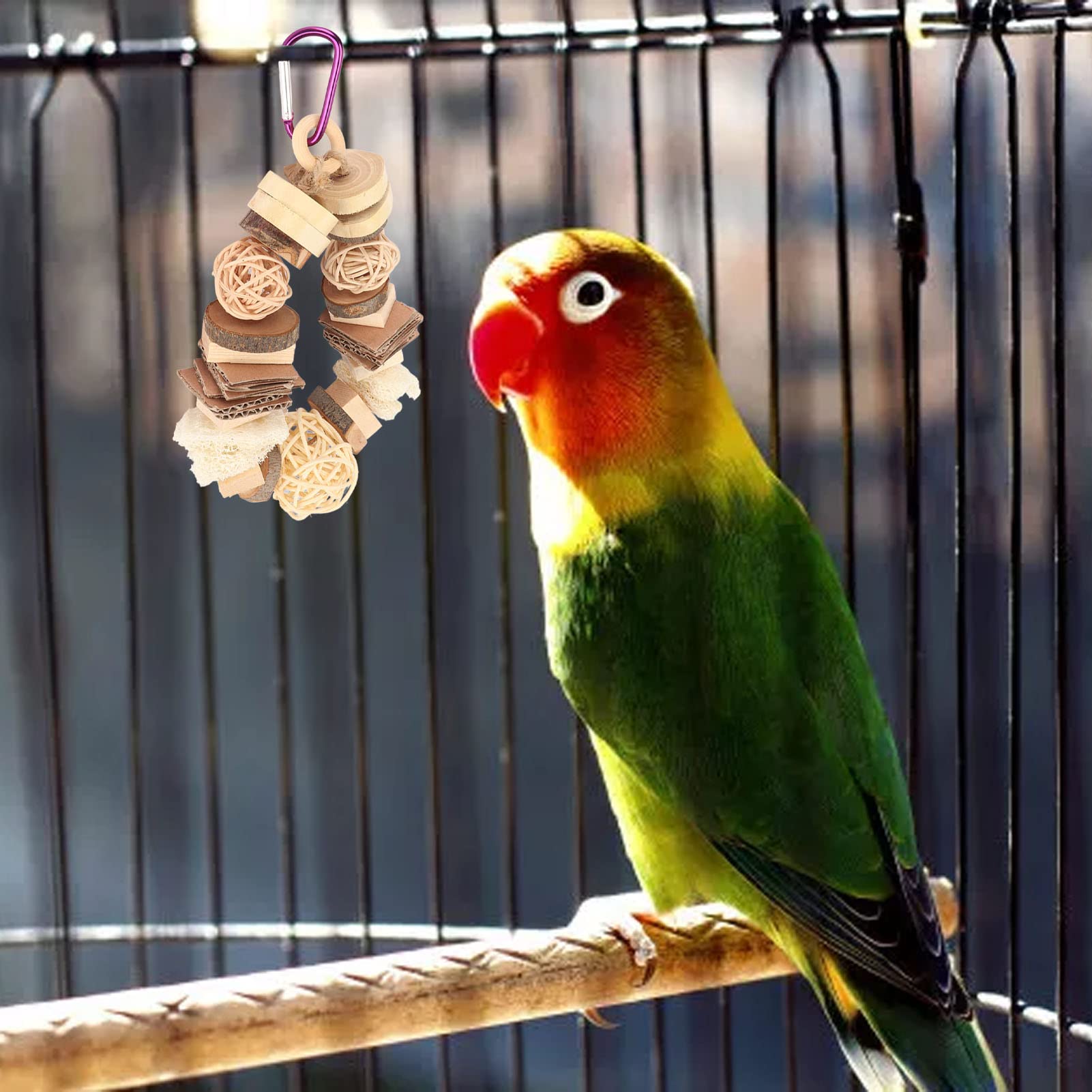 Natural Wooden Bird Chew Toys for Parakeets & Parrots - Rattan Balls & Wood Blocks for Macaws, African Greys - Durable Cage Toys for Small & Medium Birds - Perfect for Playtime & Mental Stimulation