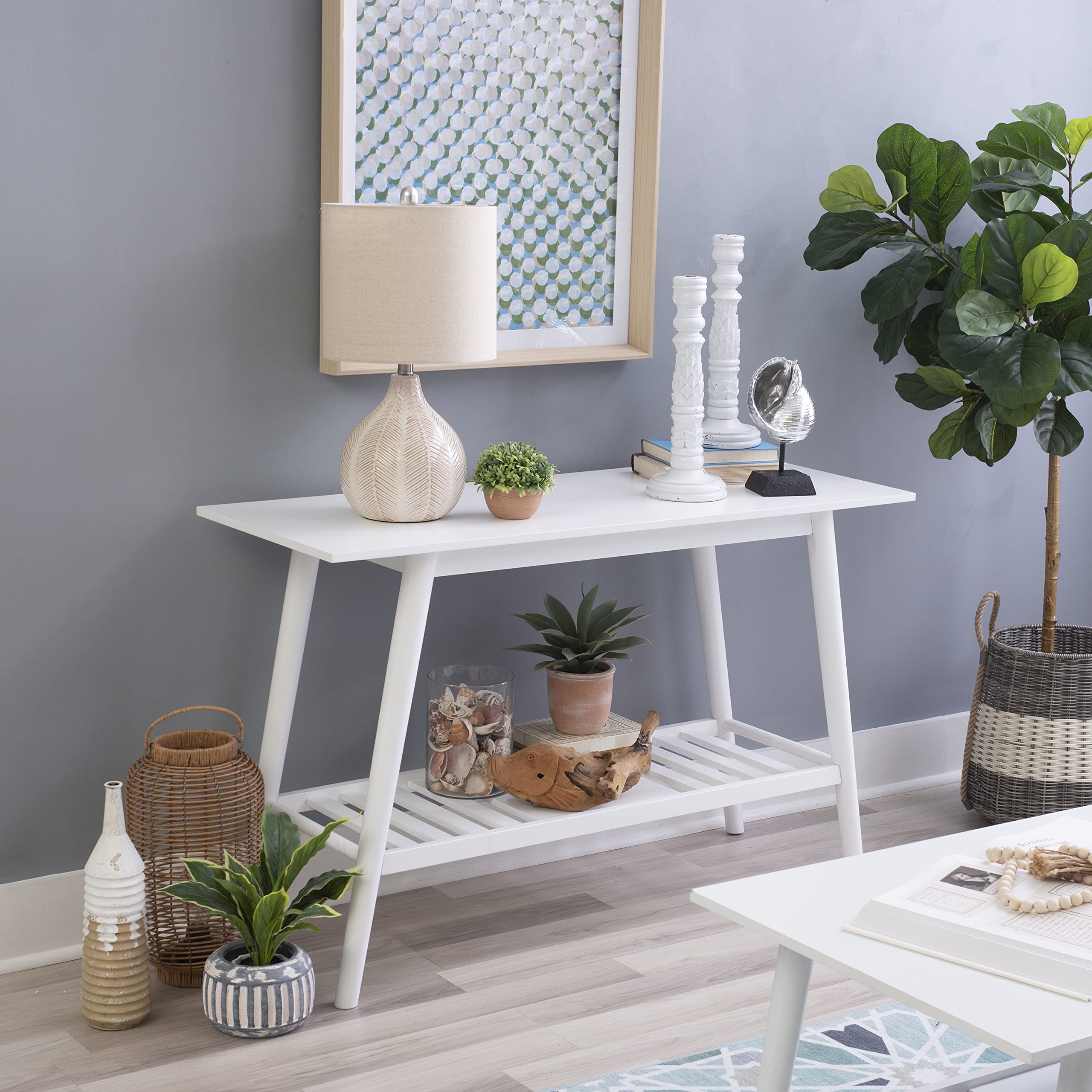 Linon White Mid Century Modern Console Table - Melissa Design for Entryway, Living Room & Hallway Decor