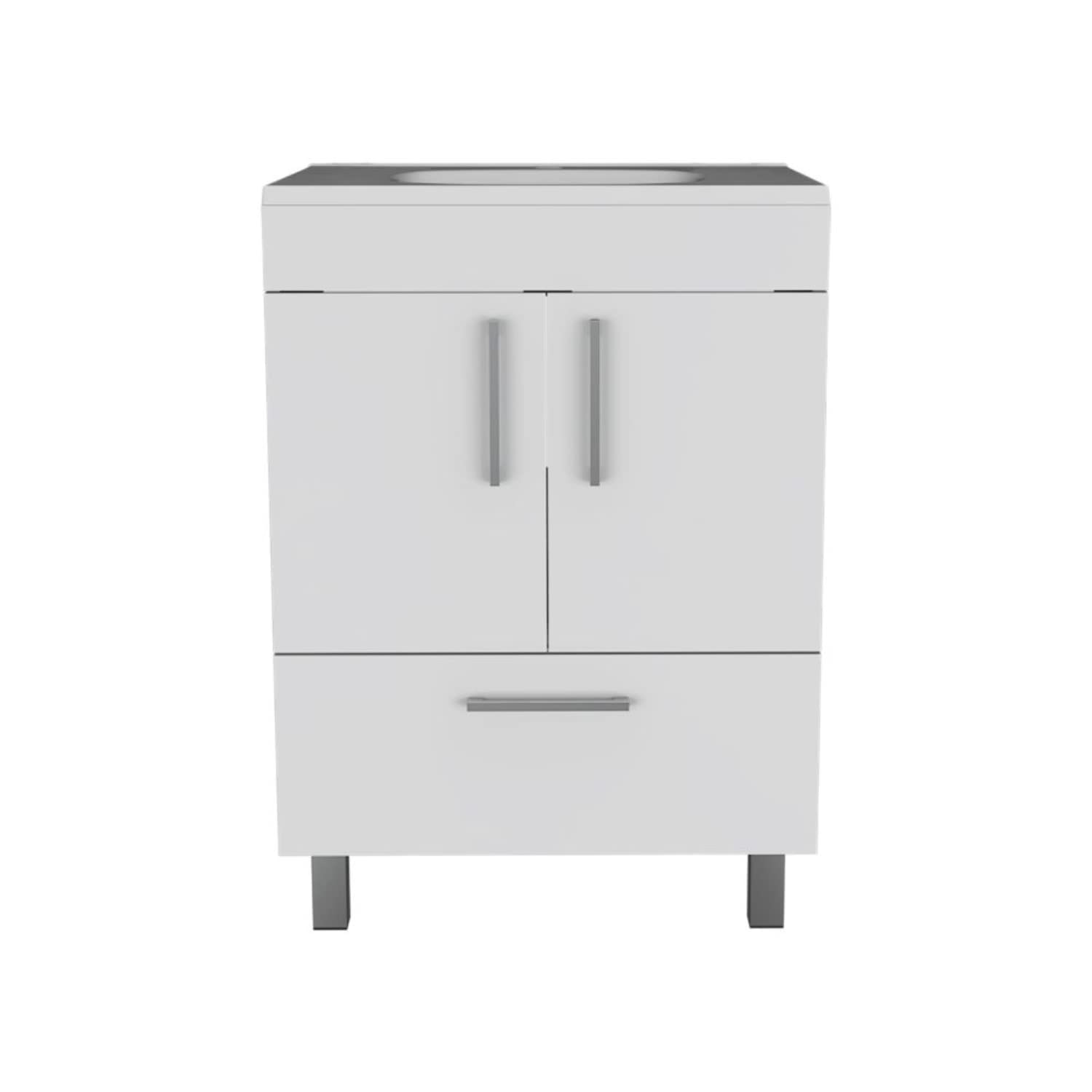 Modern White Single Bathroom Vanity with 1 Drawer & Double Door Cabinet - Perfect for Small Bathrooms, Powder Rooms & Apartment Remodels