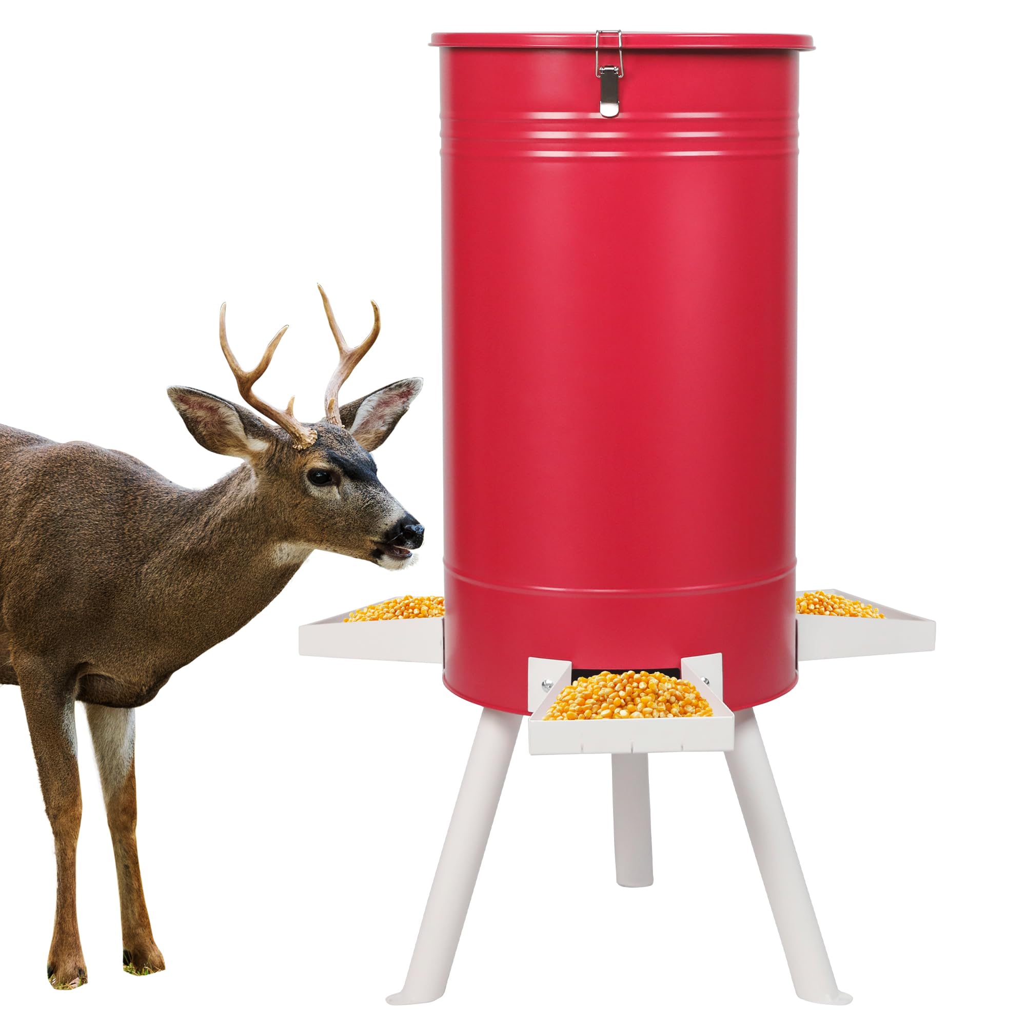 Solution4Patio 50-75 LB Heavy Duty Metal Deer Feeder - Free Standing Hunting Game Feeder with Gravity Dispenser, Weatherproof & Portable for Outdoor Use - Perfect for Backyard, Farm, and Hunting Grounds