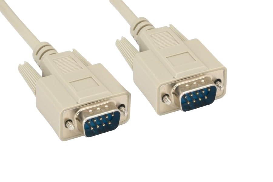 Shielded RS232 Serial Cable DB9 Male to DB9 Male - 6ft/10ft/15ft/25ft Options - Molded Beige for Industrial Equipment, POS Systems & Computer Connectivity