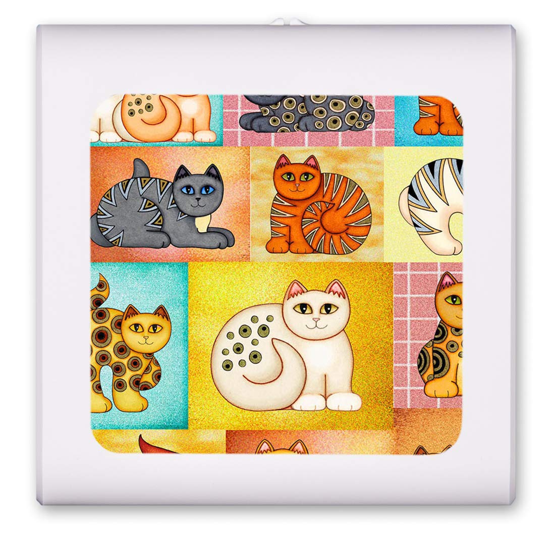 Dimmable LED Night Light with Auto On/Off Sensor - Adjustable Brightness Warm White for Bathroom, Hallway, Nursery & Bedrooms - Cat Collage Design by Dan Morris - Perfect for Nighttime Safety & Comfort