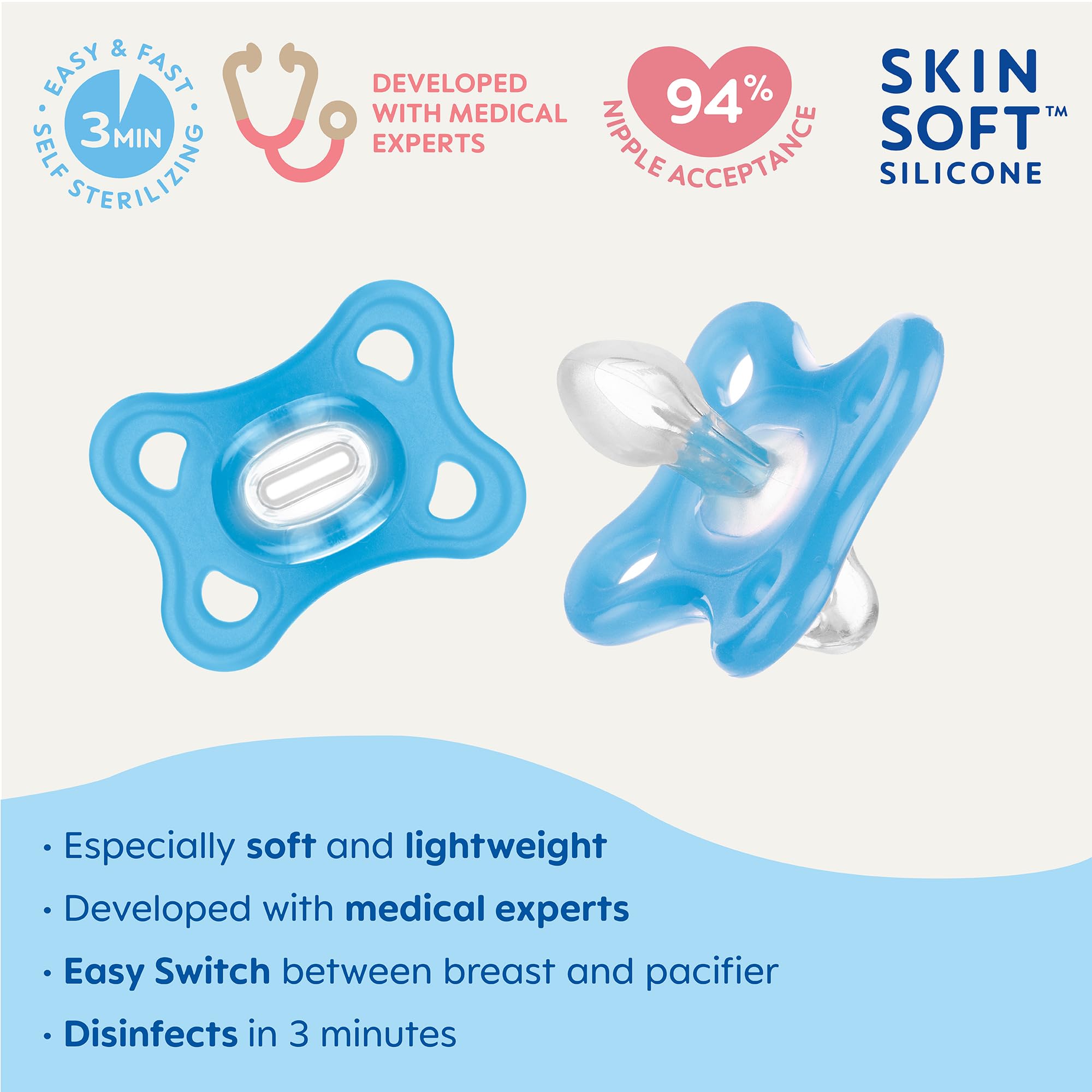 **MAM Comfort Baby Pacifiers – BPA-Free, Lightweight One-Piece Silicone Binky for Newborns 3-12 Months | Easy to Clean, Ideal for Breastfed Babies | Includes Sterilizer Case, 2-Pack | Perfect for Soothing, Travel & Daily Use**