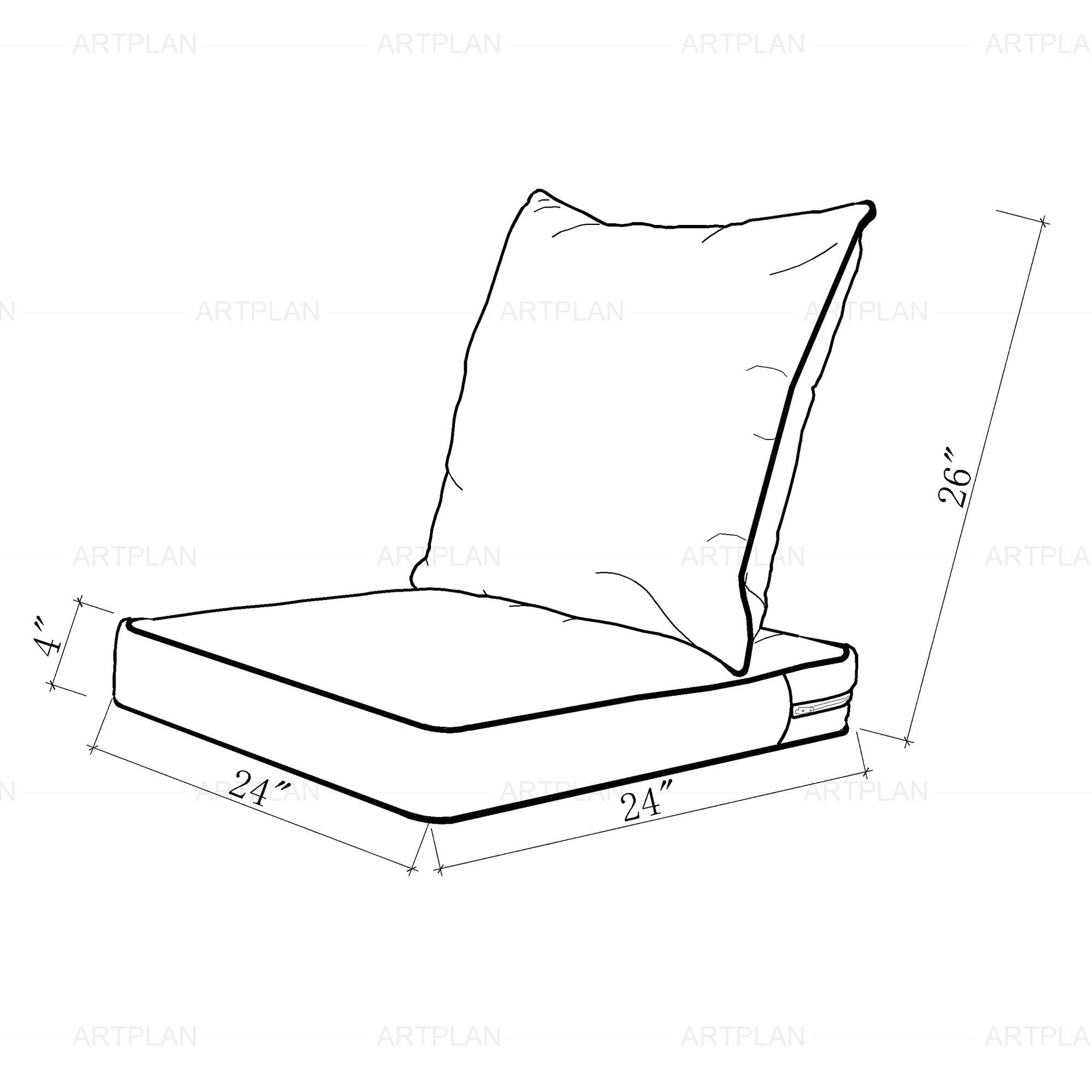 ARTPLAN Outdoor Deep Seat Cushion Set for Wicker Chair - 24