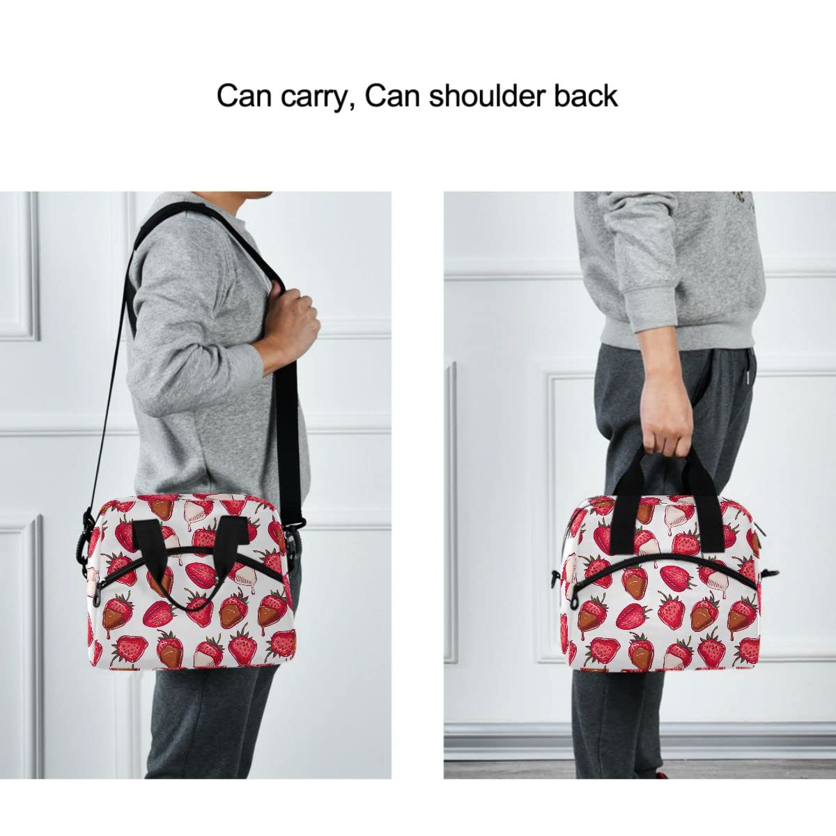Insulated Lunch Bag for Women & Men - Reusable Leakproof Cooler Tote with Strawberry Chocolate Design - Perfect for Work, School, Picnics & Outdoor Activities