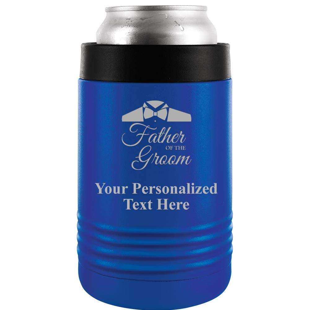 Personalized 12 oz Blue Insulated Can Cooler - Custom Beverage Holder for Father of the Groom Wedding Gift - Perfect for Beer, Soda & Outdoor Parties