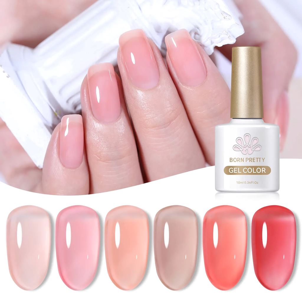 Jelly Rose Nude Gel Polish Set - 6 Natural Colors, 10ml Bottles by Born Pretty | Long-Lasting Nail Art for Manicures, Pedicures & Salon Use