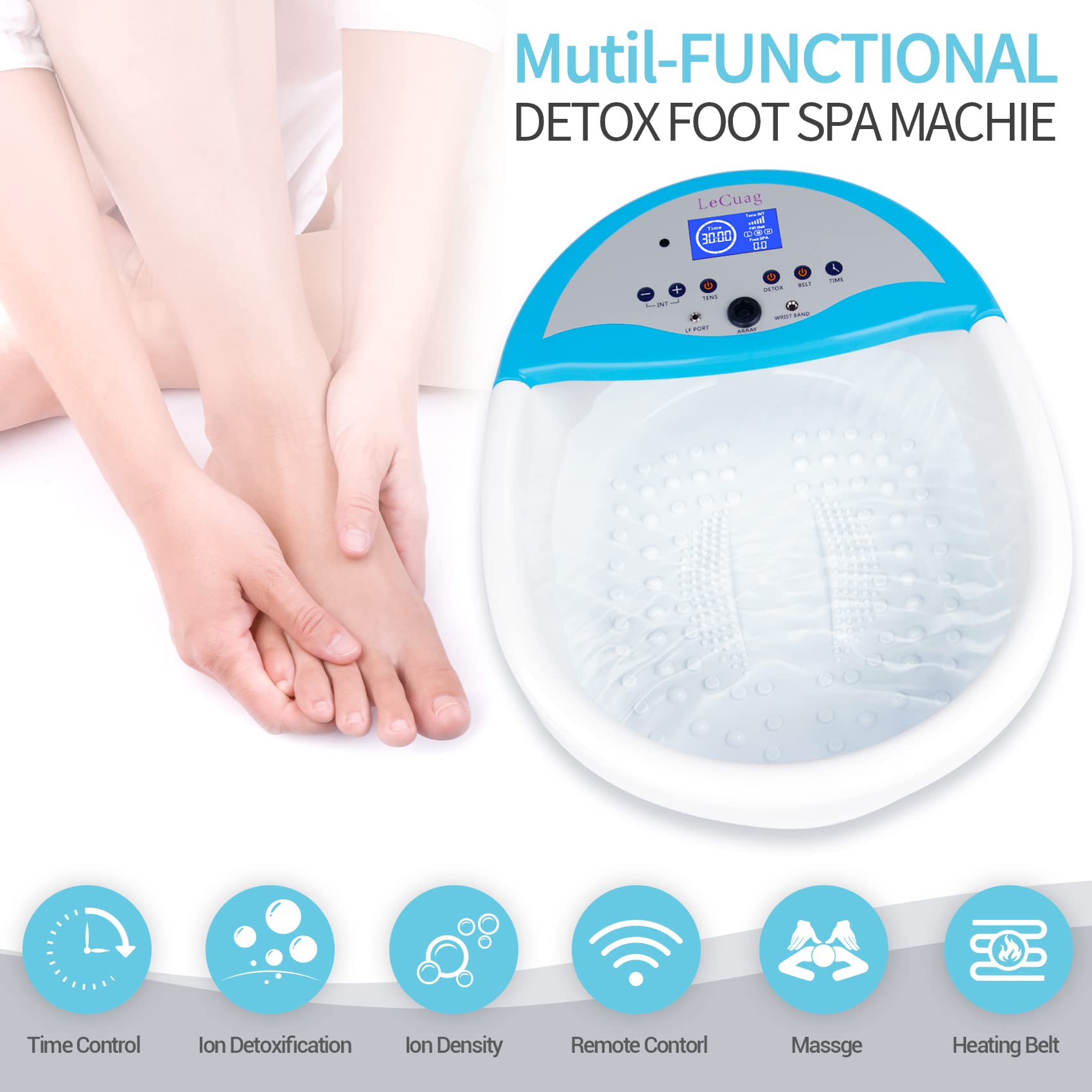 2023 Ionic Foot Bath Detox Machine with Remote Control - Ion Foot Spa Cleanse System with Heating Belt, Timer & 100 Liners - Perfect for Home Spa, Relaxation & Detox Therapy