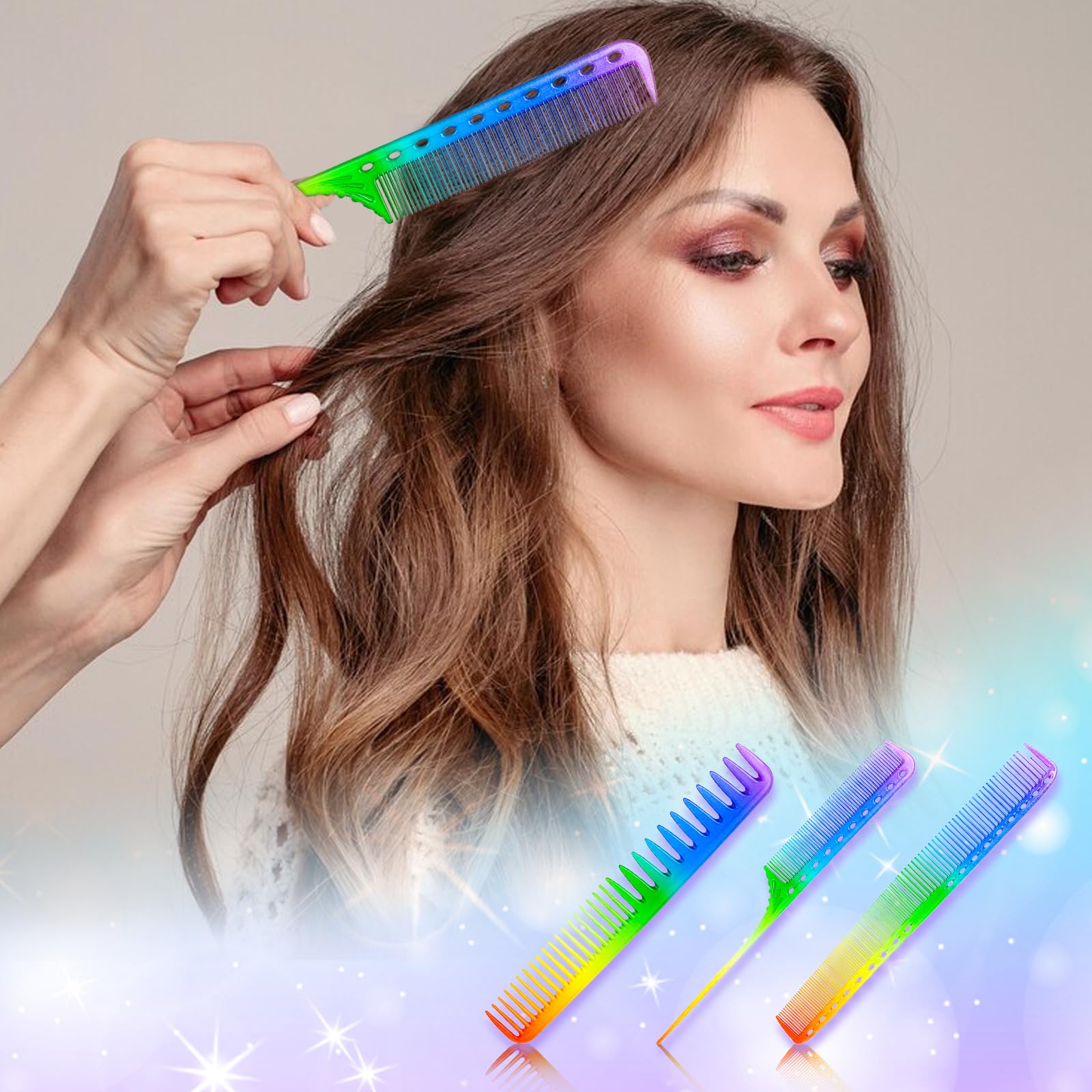 3pcs Colorful Fine Teeth Hair Combs - Anti-Static Heat Resistant Plastic Styling Comb for Women with Curly & Straight Hair | Salon Quality Hairdressing Comb for Smooth Styling & Detangling