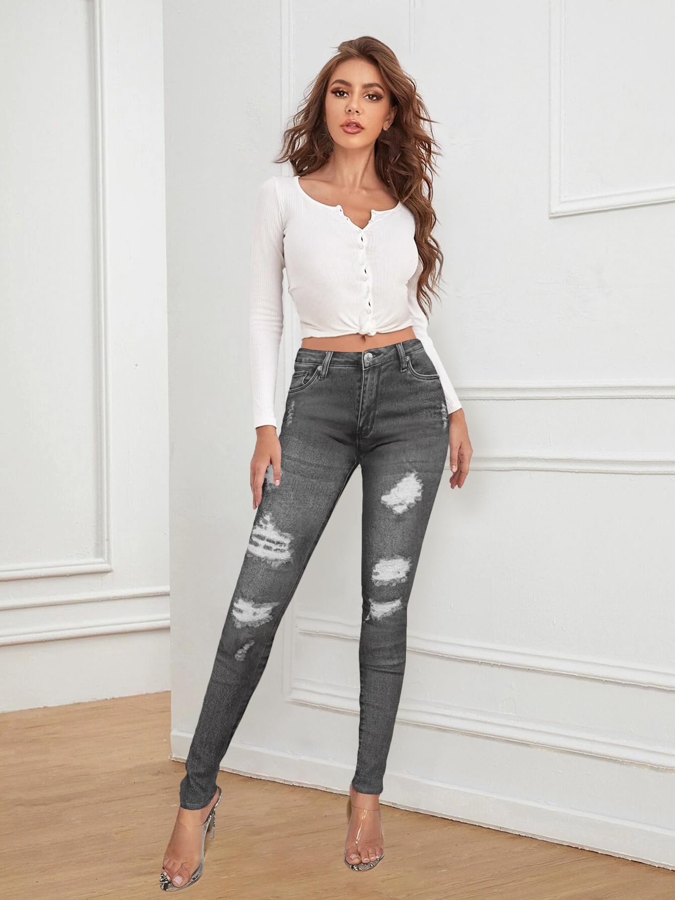 Hybrid & Company Women's High Waisted Butt Lifting Stretch Ripped Skinny Jeans - Super Comfortable Denim Pants for Casual Wear & Night Out
