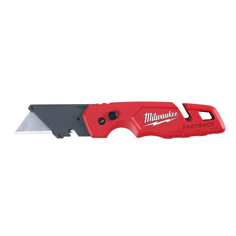 FastBack Folding Utility Knife with 5 Blades Storage - Heavy Duty Retractable Box Cutter for Construction, Warehouse, DIY Projects & Crafting